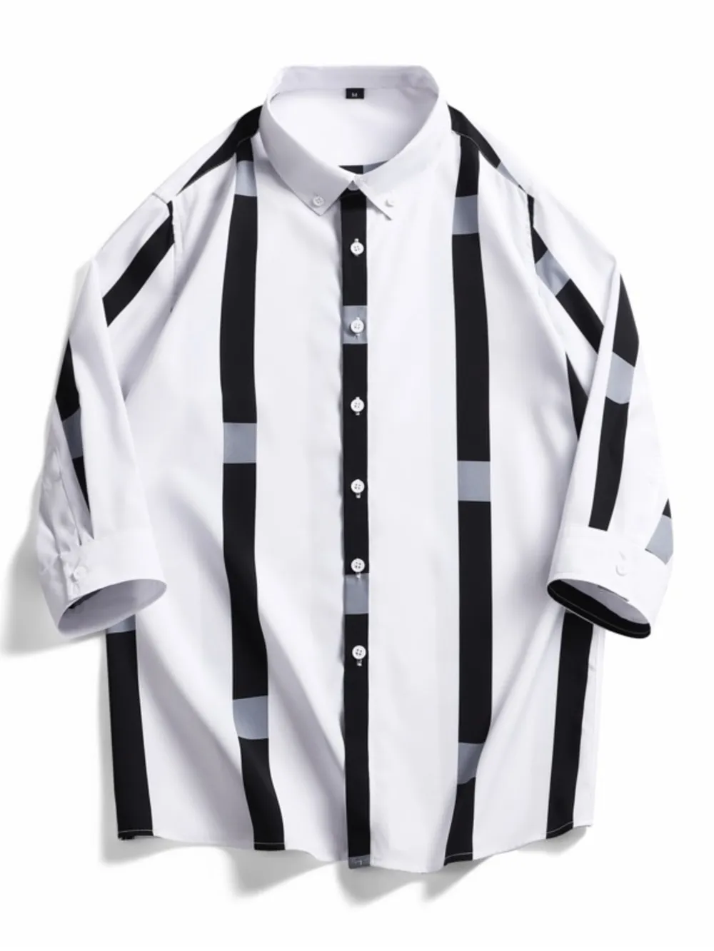 Men's Plus Size Striped Print Casual Shirt, image 3
