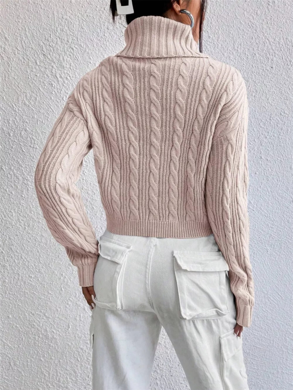 Cable-Knit Turtleneck Long Sleeve Sweater, image 12