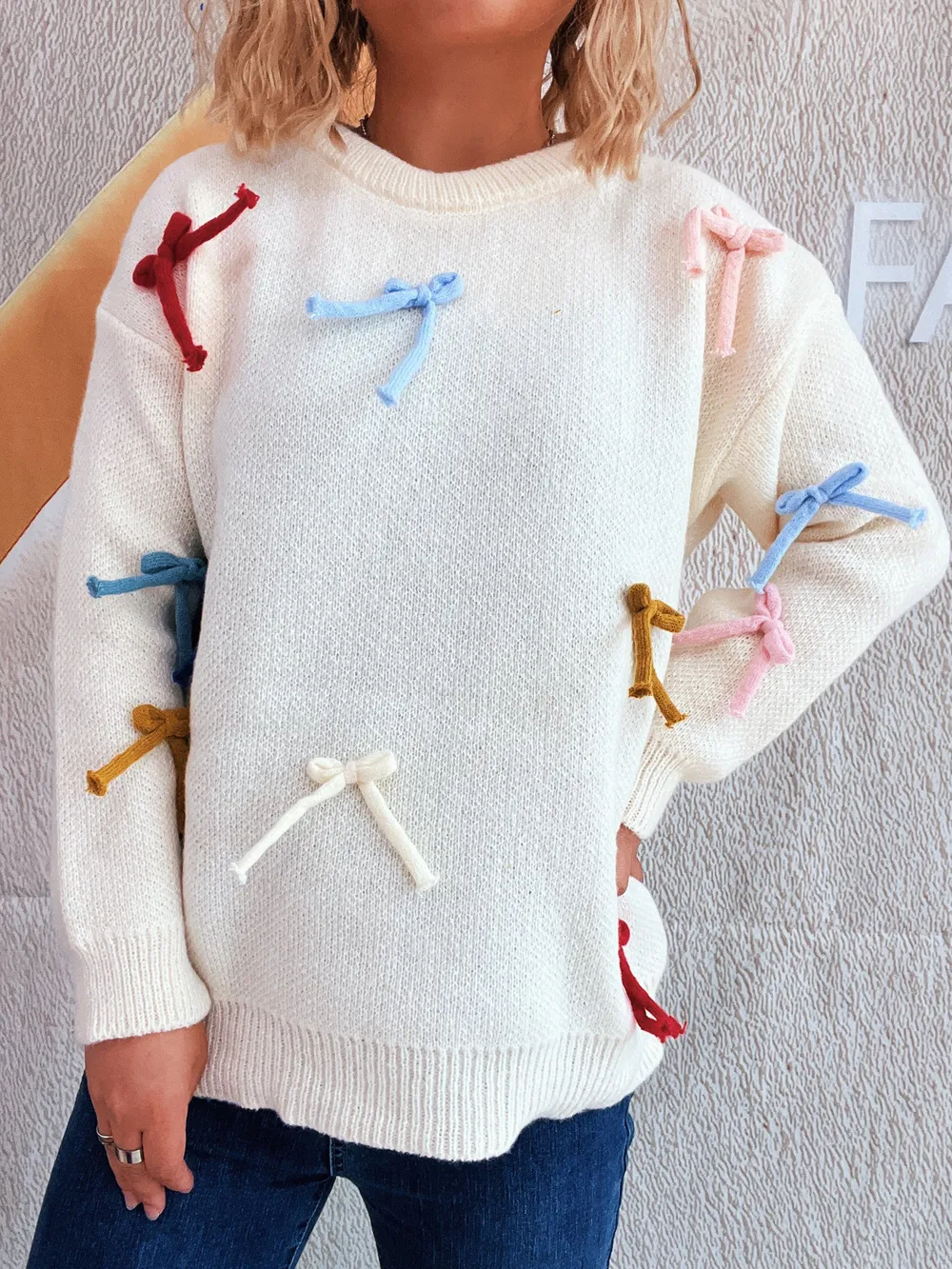 Colorful Bow Round Neck Sweater, image 21