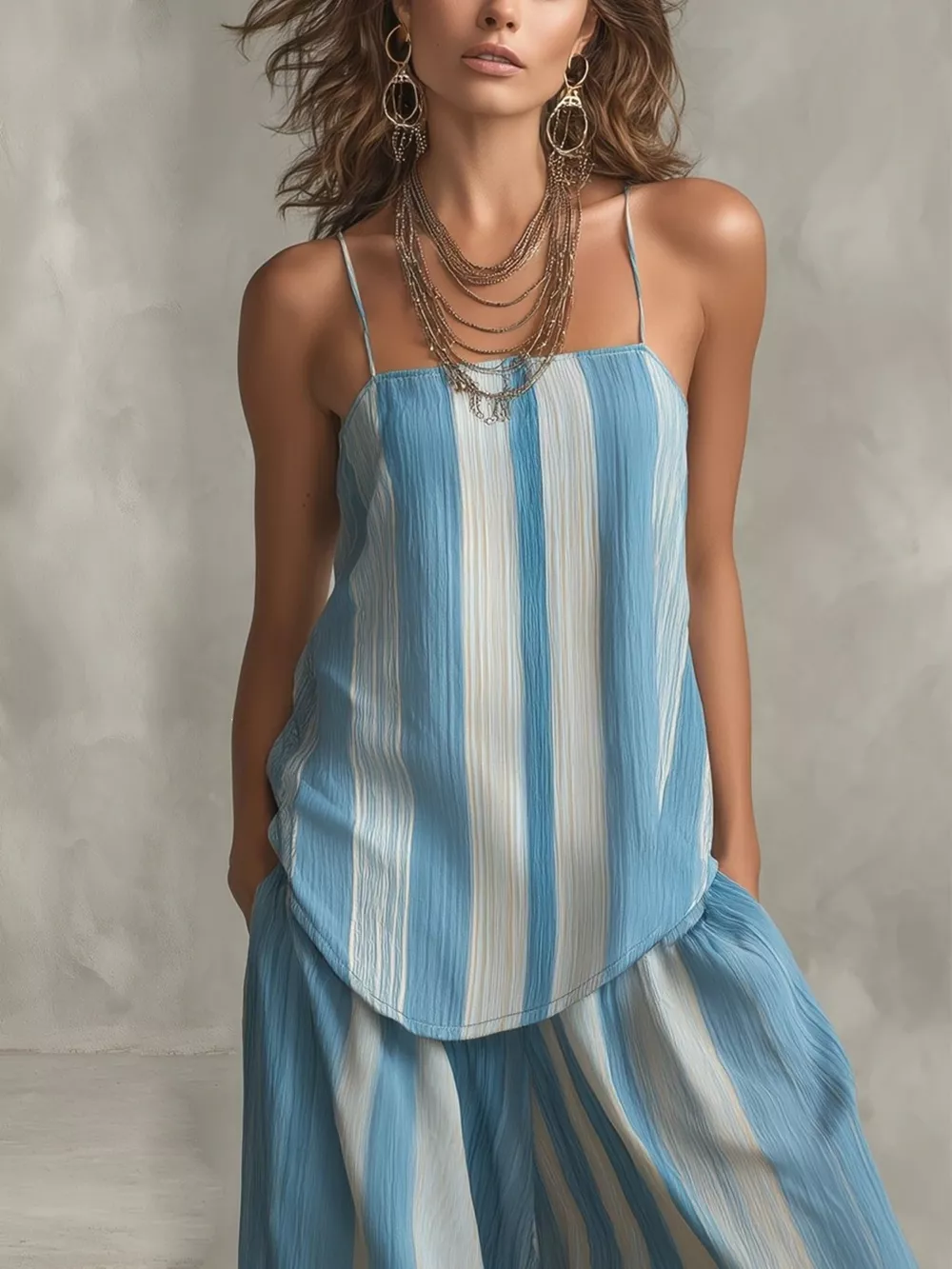 Striped Cami and Wide Leg Pants Set, image 2