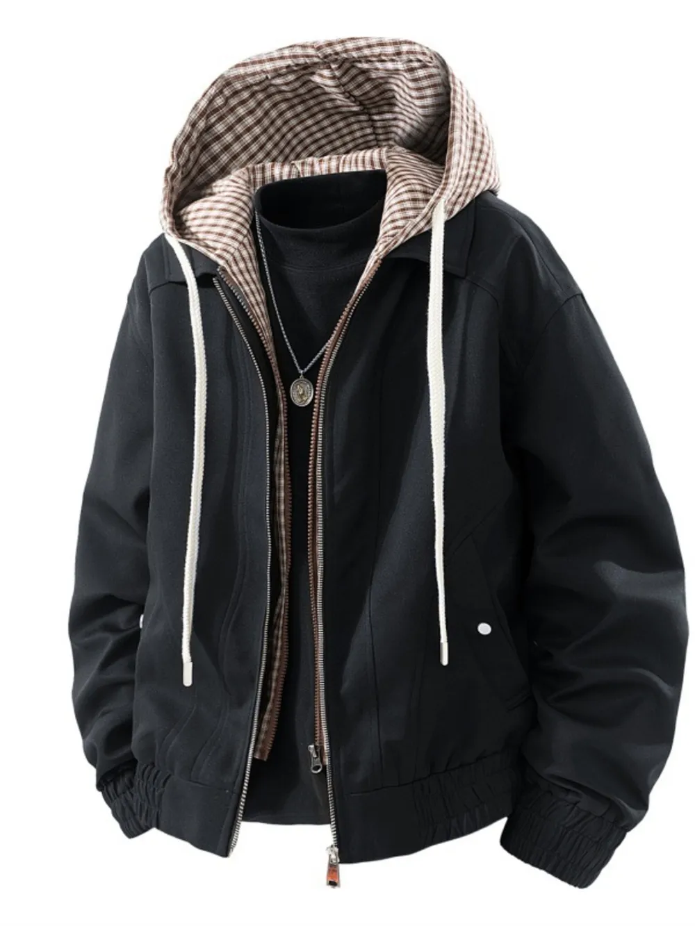 Men's Plus Size Casual Plaid-Lined Hooded Zip-Up Jacket