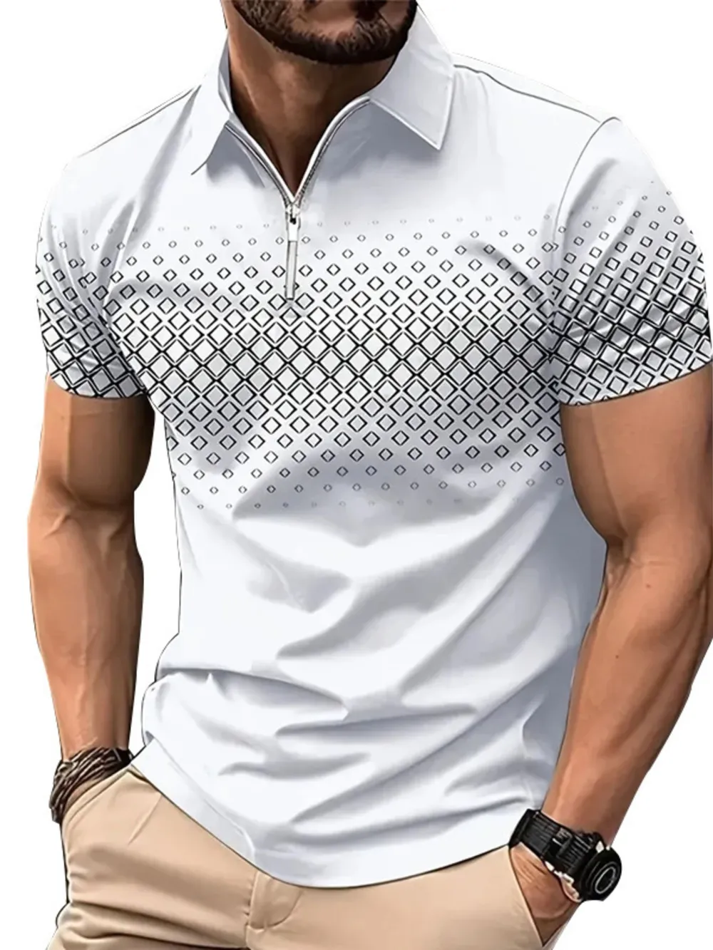 Men's Full Size Diamond Print Short Sleeve Polo Plus Size, image 5