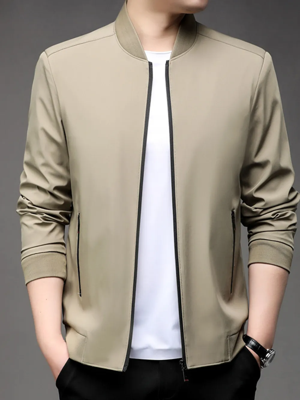 Men's Plus Size Full Zip Front Closure Bomber Jacket with Pockets, image 7