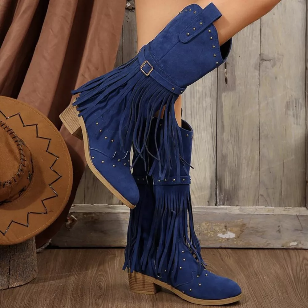 Fringe Point Toe Block Heels Boots, image 10