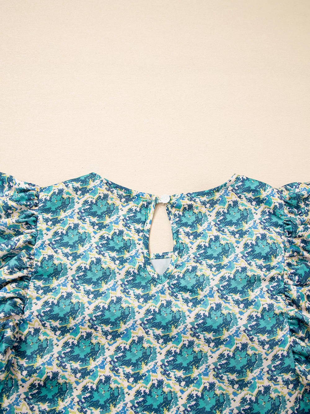 Abstract Print Shirred Cuff Ruffled Puff Sleeve Blouse, image 2