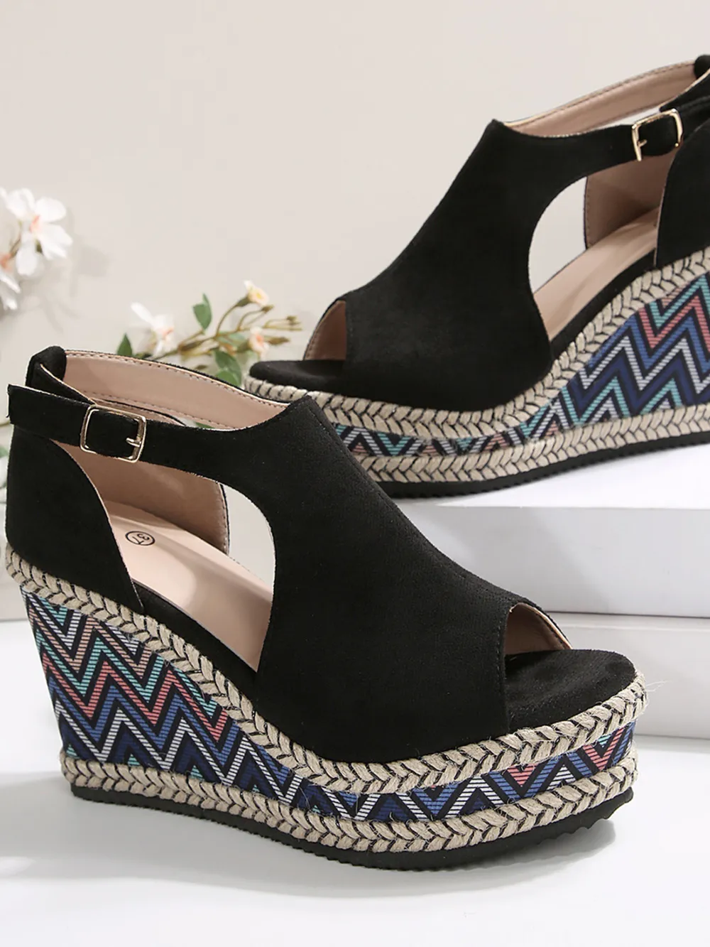 Cutout Platform Wedge Sandals, image 3