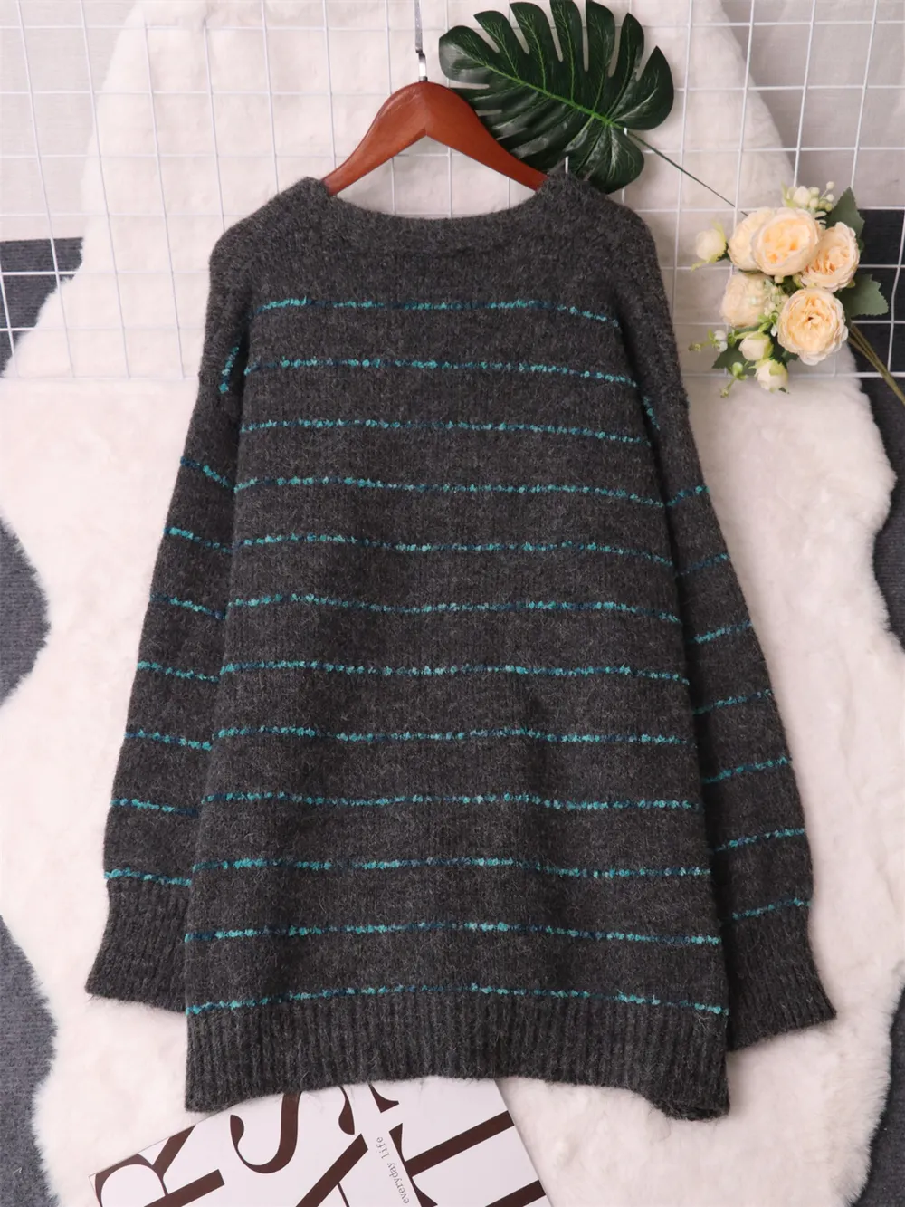 Striped Button-Up Cardigan with V-Neck Design, image 24