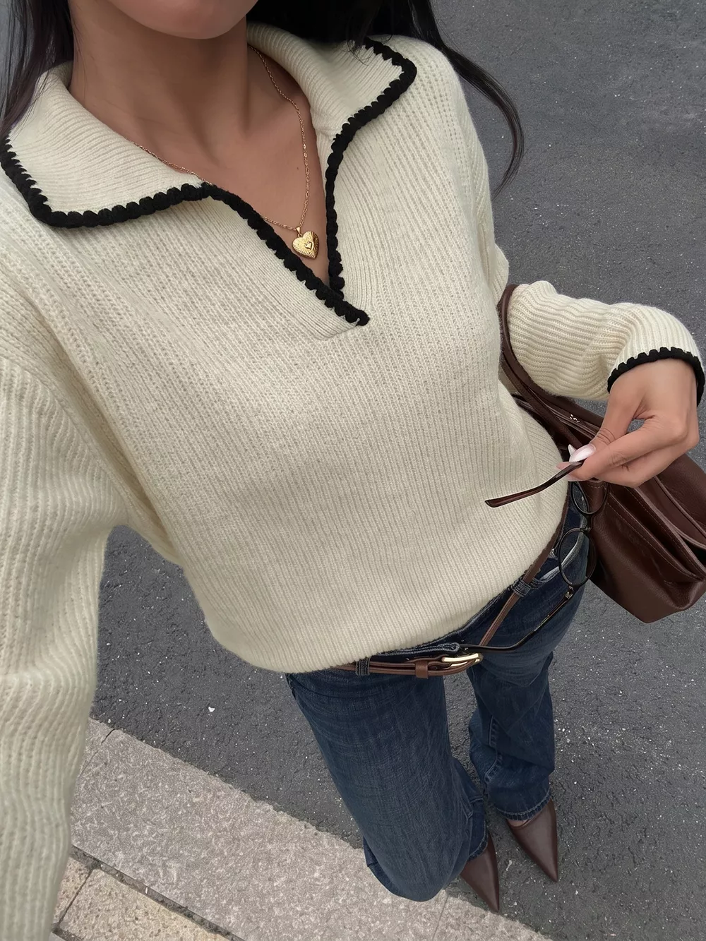 Contrast Trim Dropped Shoulder Sweater, image 4