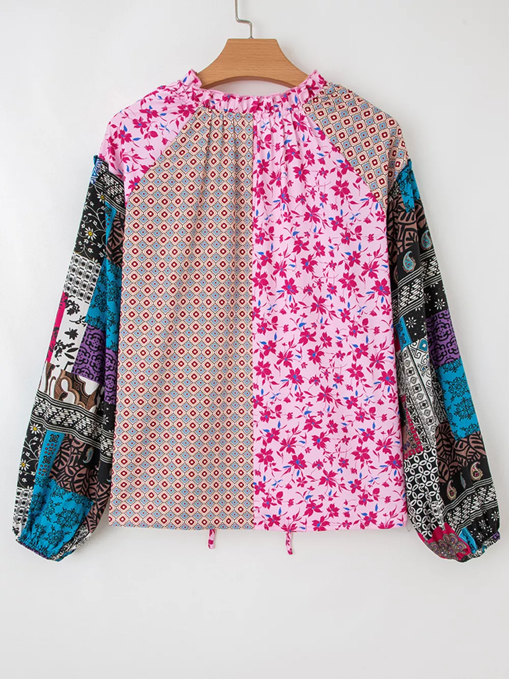 Boho Mixed Floral Drop Shoulder Bubble Sleeve Blouse, image 11