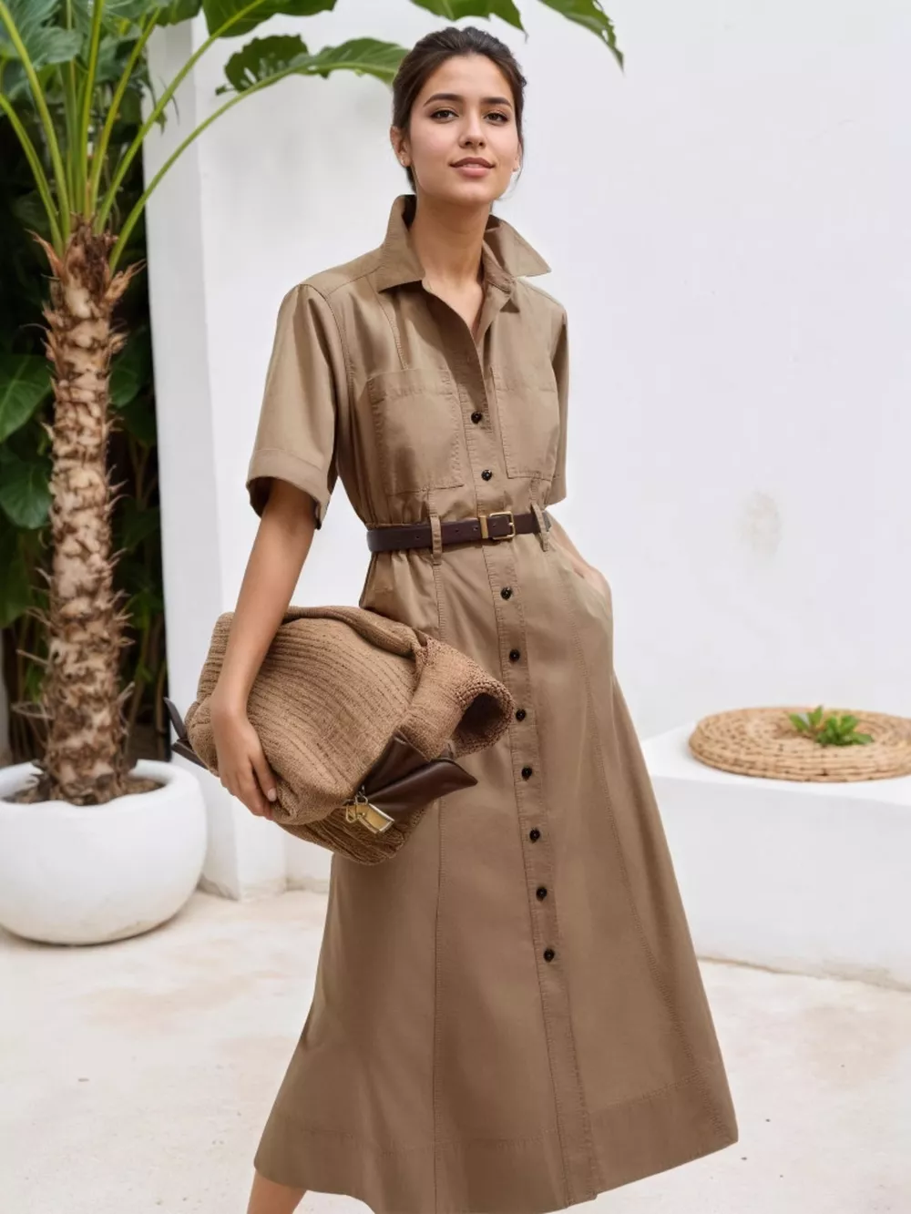 Button Front Short Sleeve Shirt Dress, image 2