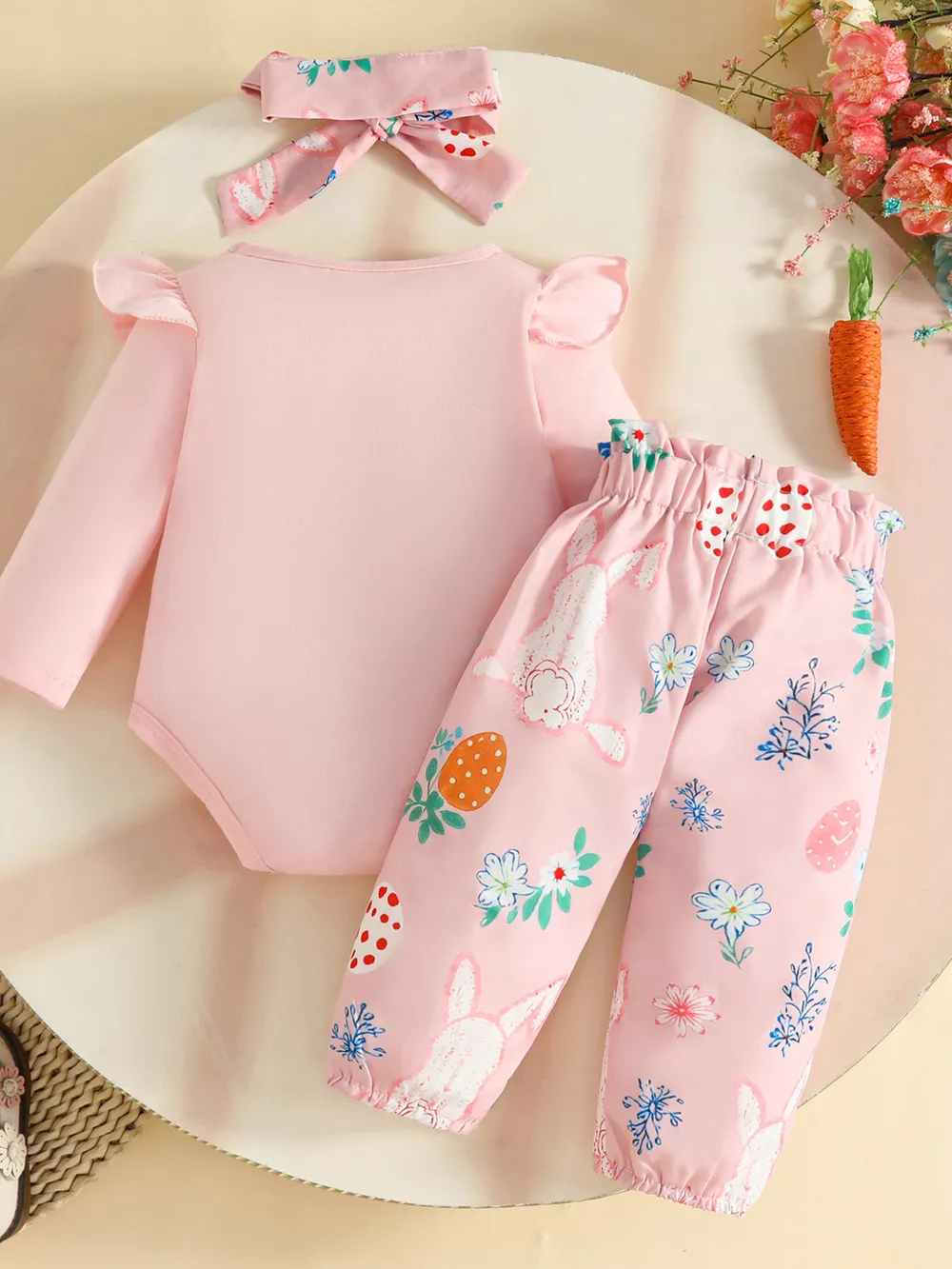 Children's Easter Bunny Long Sleeve Bodysuit and Pants Set with Headband, image 8