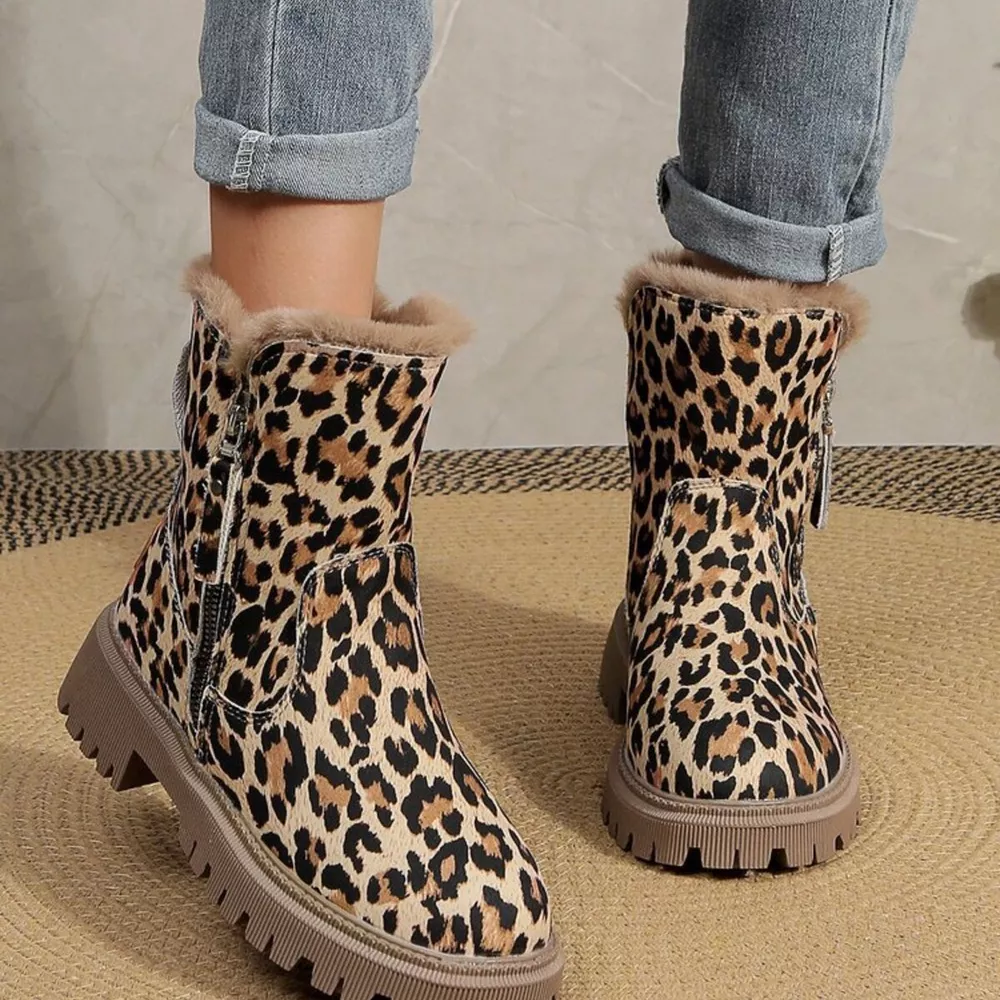 Leopard Print Fur Lined Ankle Boots, image 3