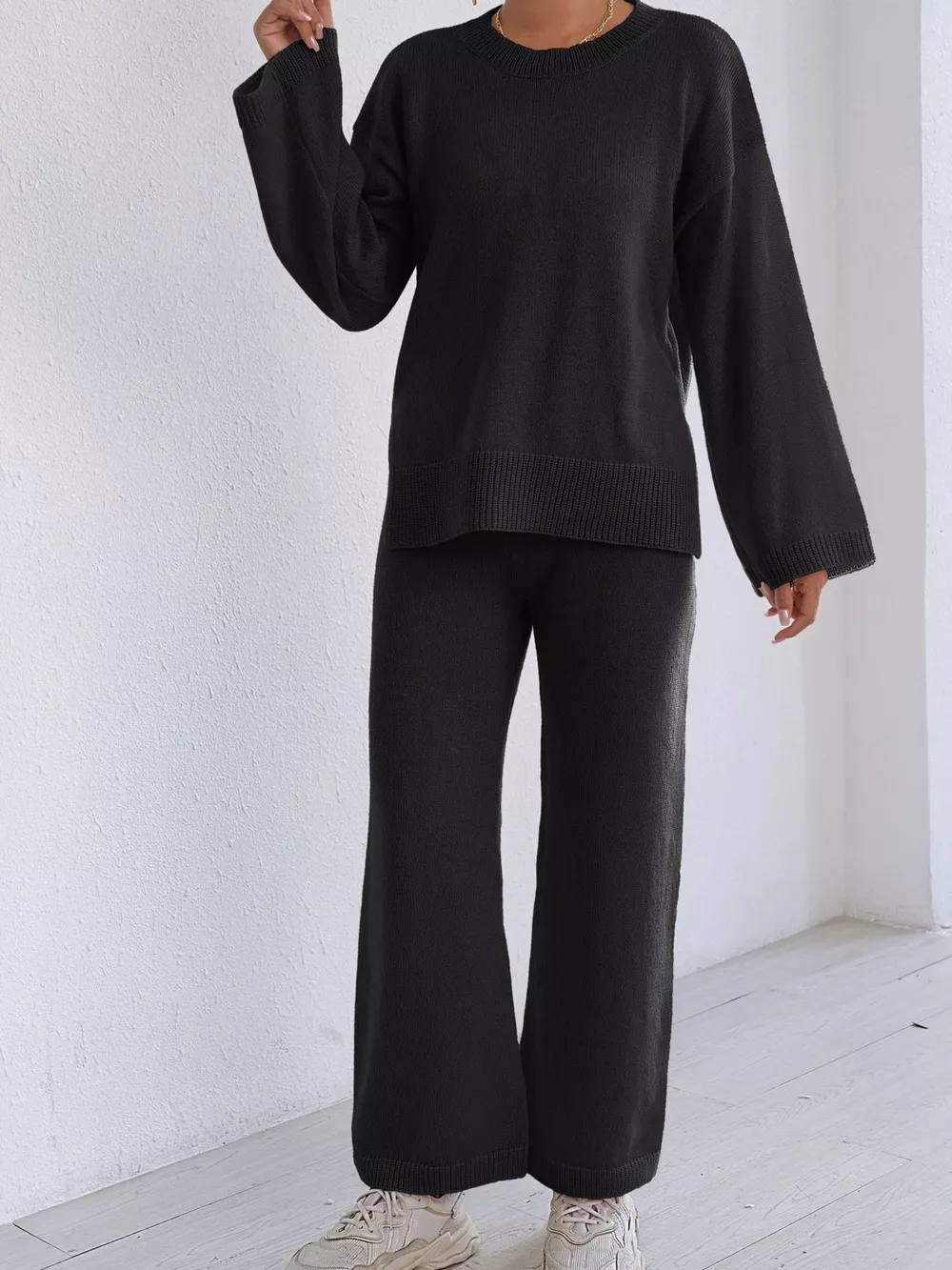 Dropped Shoulder Top and Pants Sweater Set, image 12