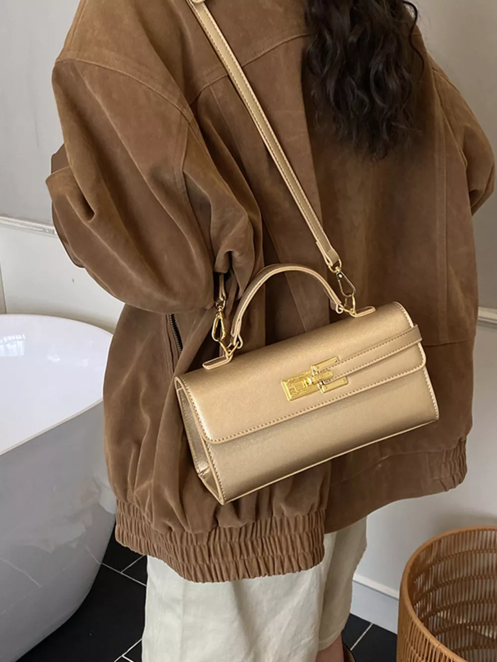 Golden Clasp Crossbody Bag, image 8