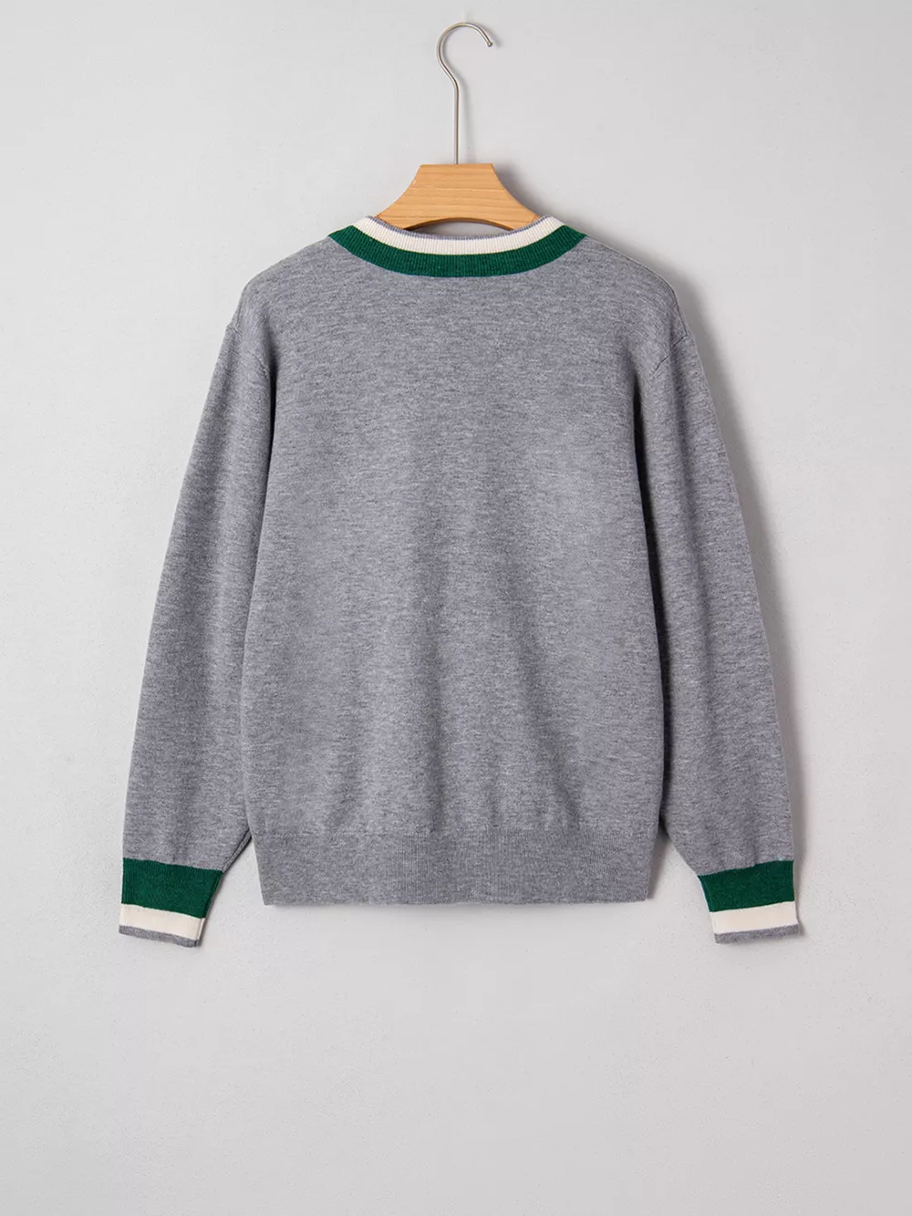 Contrast Striped Trim V Neck Varsity Sweater, image 4