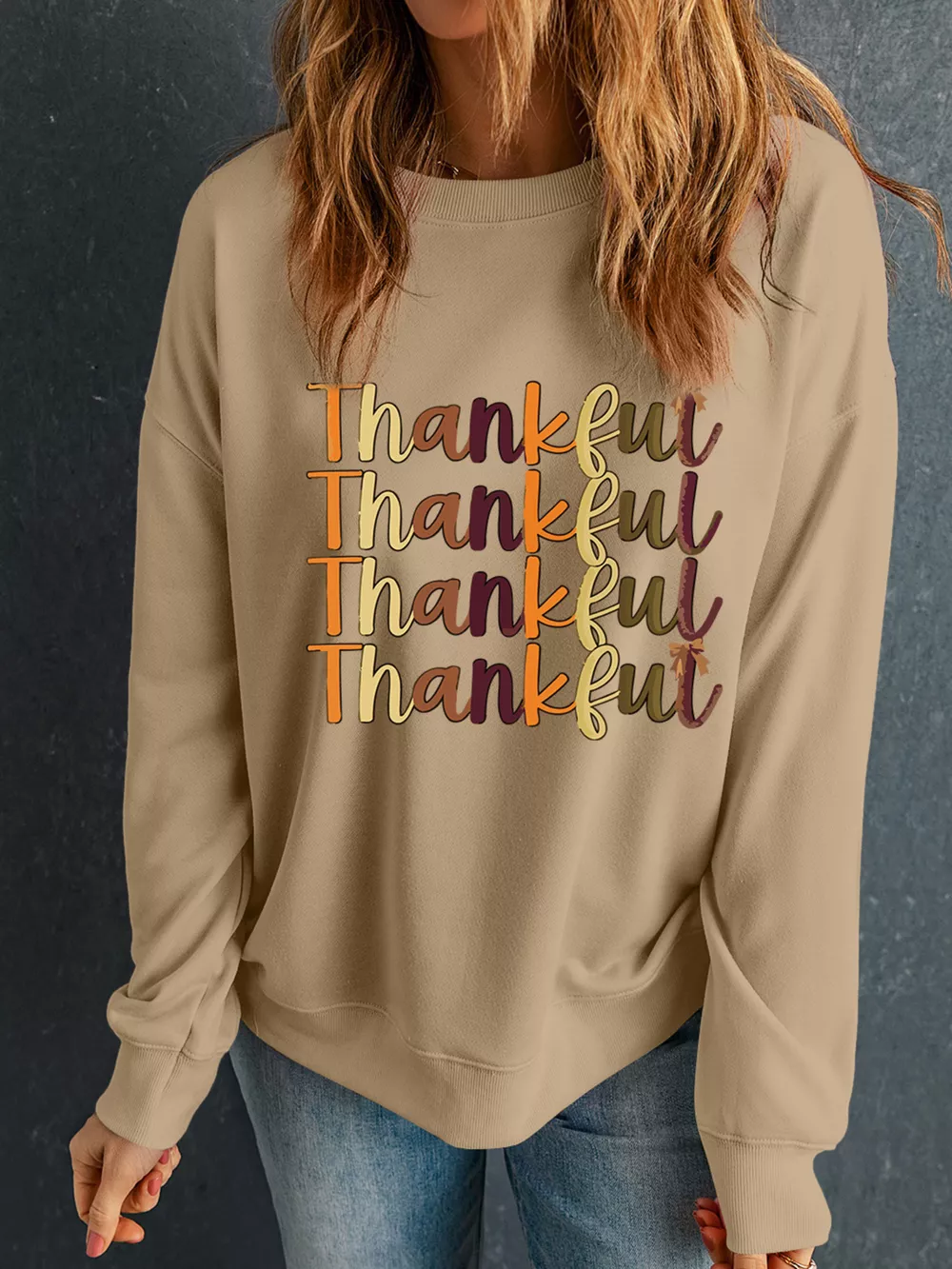 Thankful Repeated Print Drop Shoulder Sweatshirt, image 3