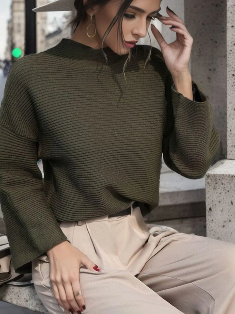 Mock Neck Drop Shoulder Knit Top, image 7