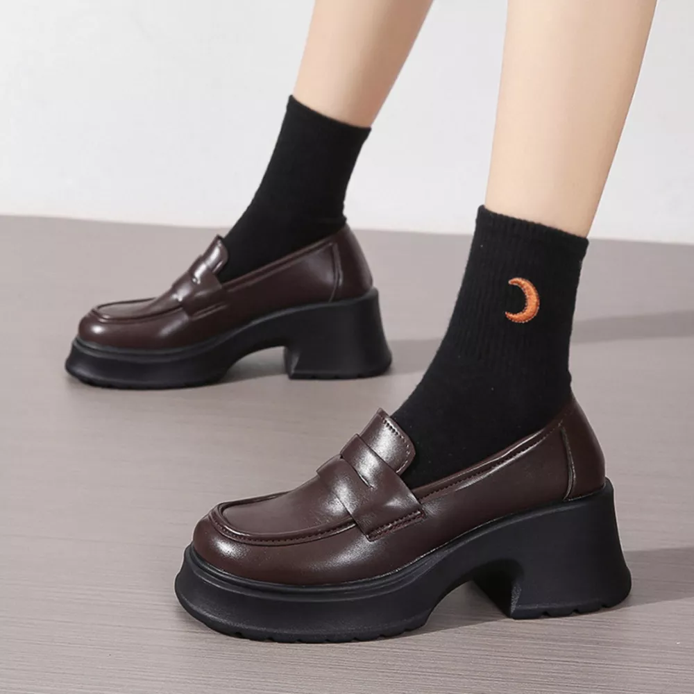 Round Toe Block Heels Loafers, image 3