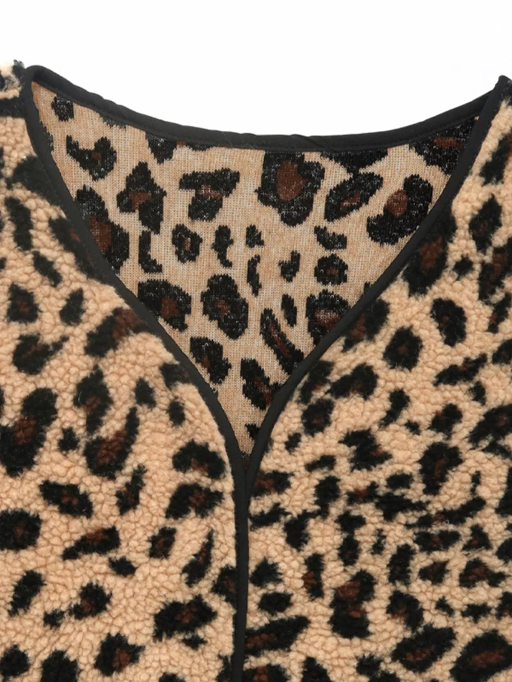 Leopard Fleece Vest Coat with Pockets, image 4