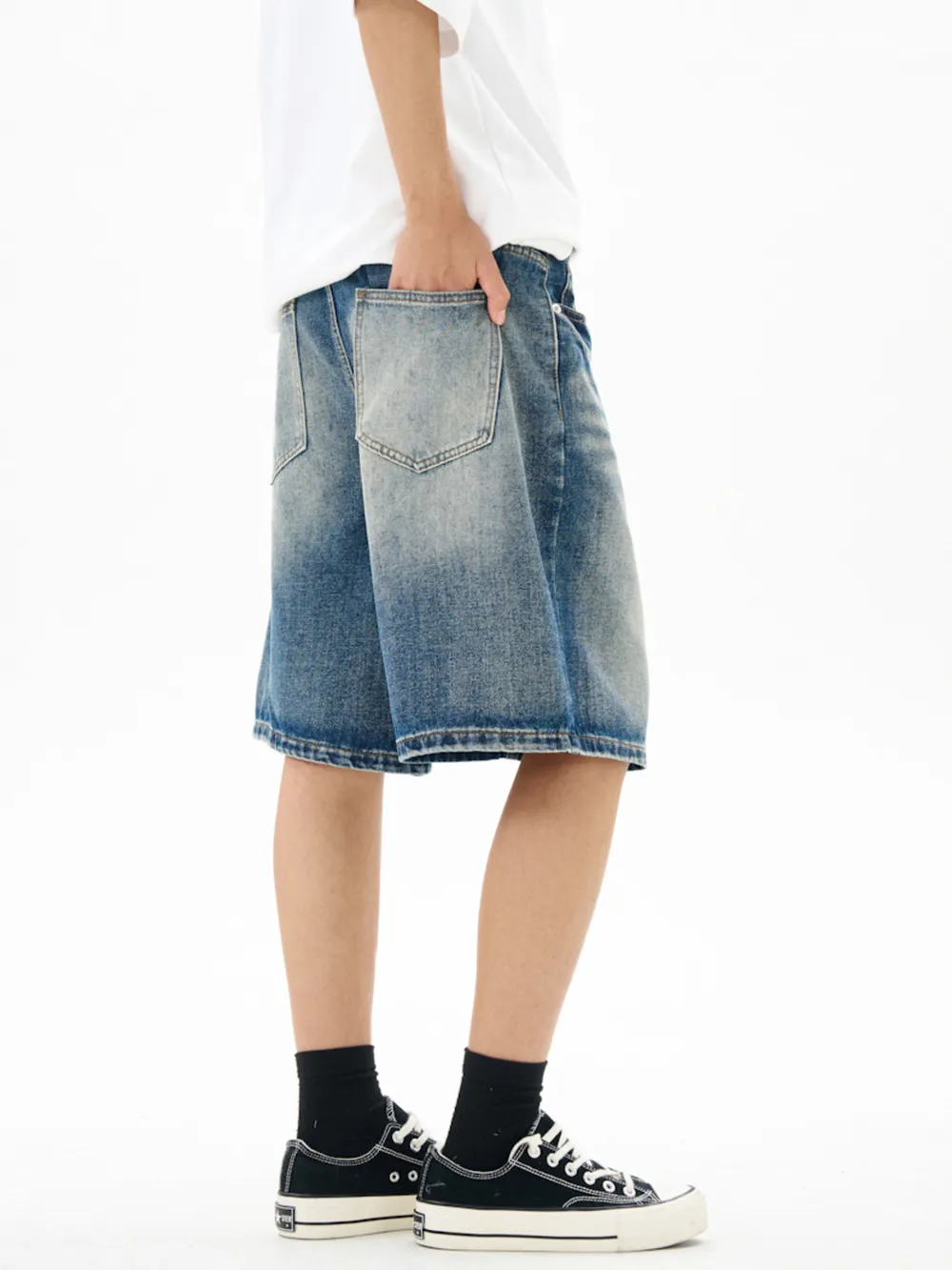 Men's Washed Loose Fit Denim Shorts, image 8