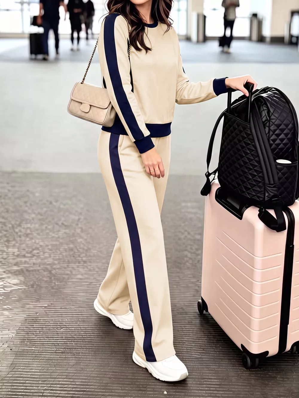 Contrast Side Stripes Top and Pants Set, image 2
