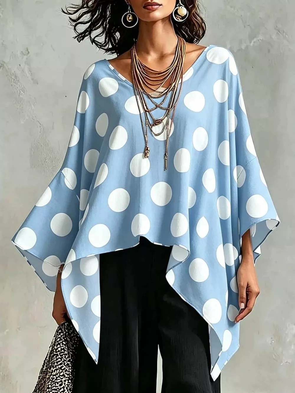 Polka Dot Asymmetrical Hem Blouse, image 2