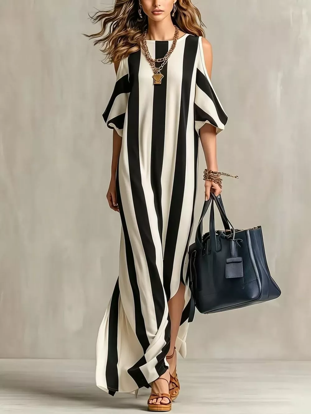 Striped Cold Shoulder Maxi Dress, image 3