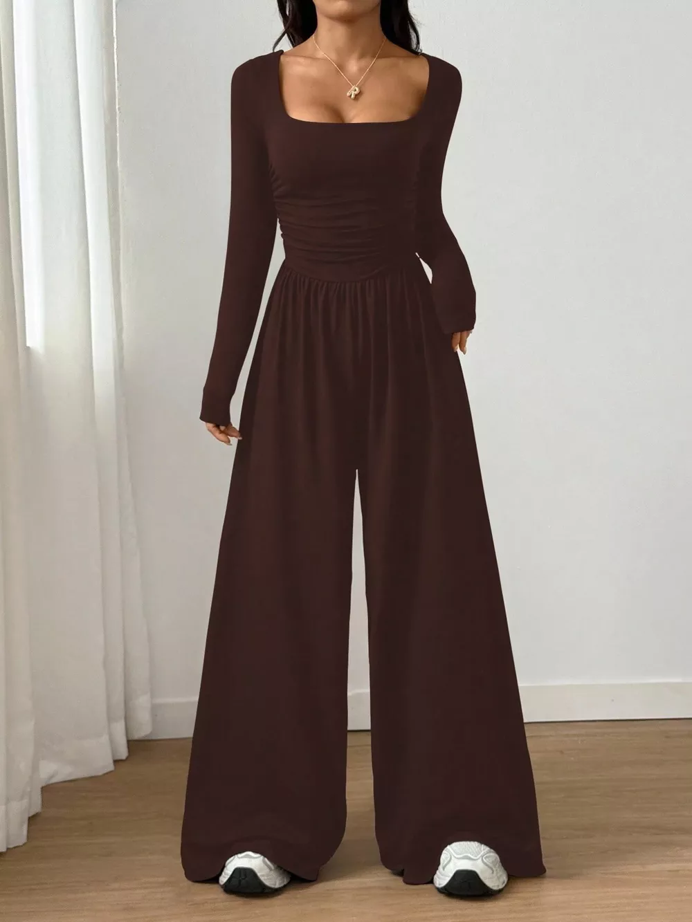 Ruched Square Neck Wide-Leg Jumpsuit, image 13