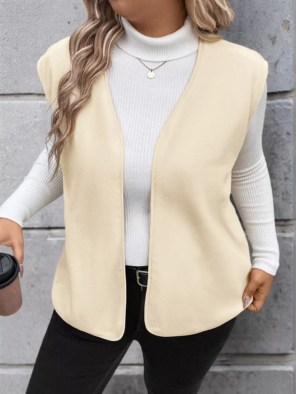 Full Size Open Front Vest Coat Plus Size, image 6