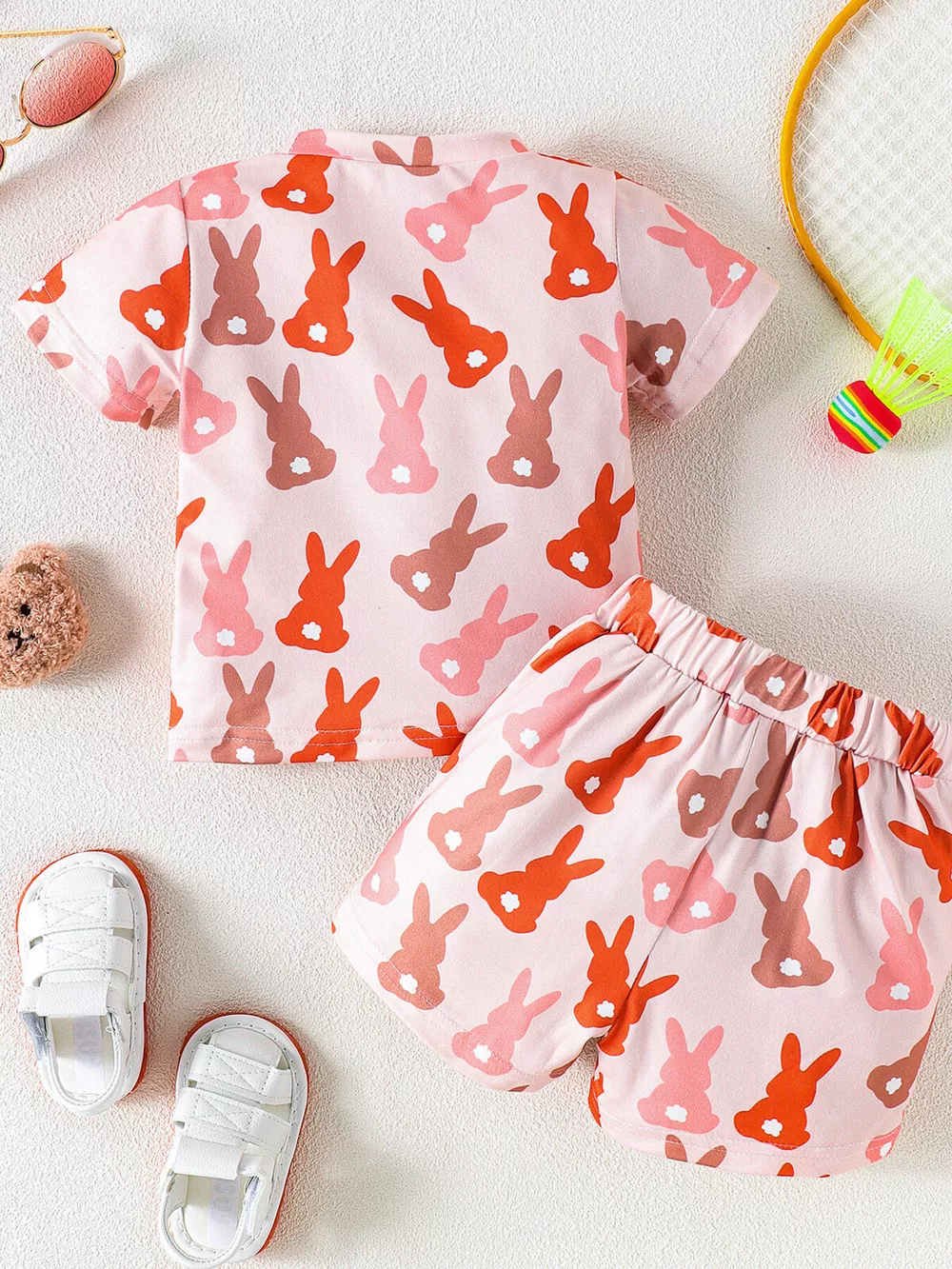 Children's Bunny Print Short Sleeve Top and Shorts Set, image 7
