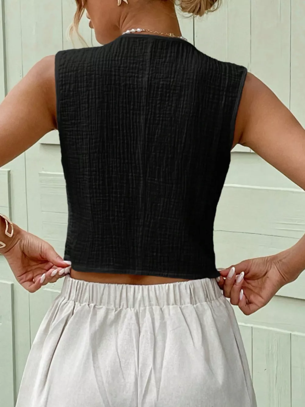 Textured Button-Front Vest, image 9