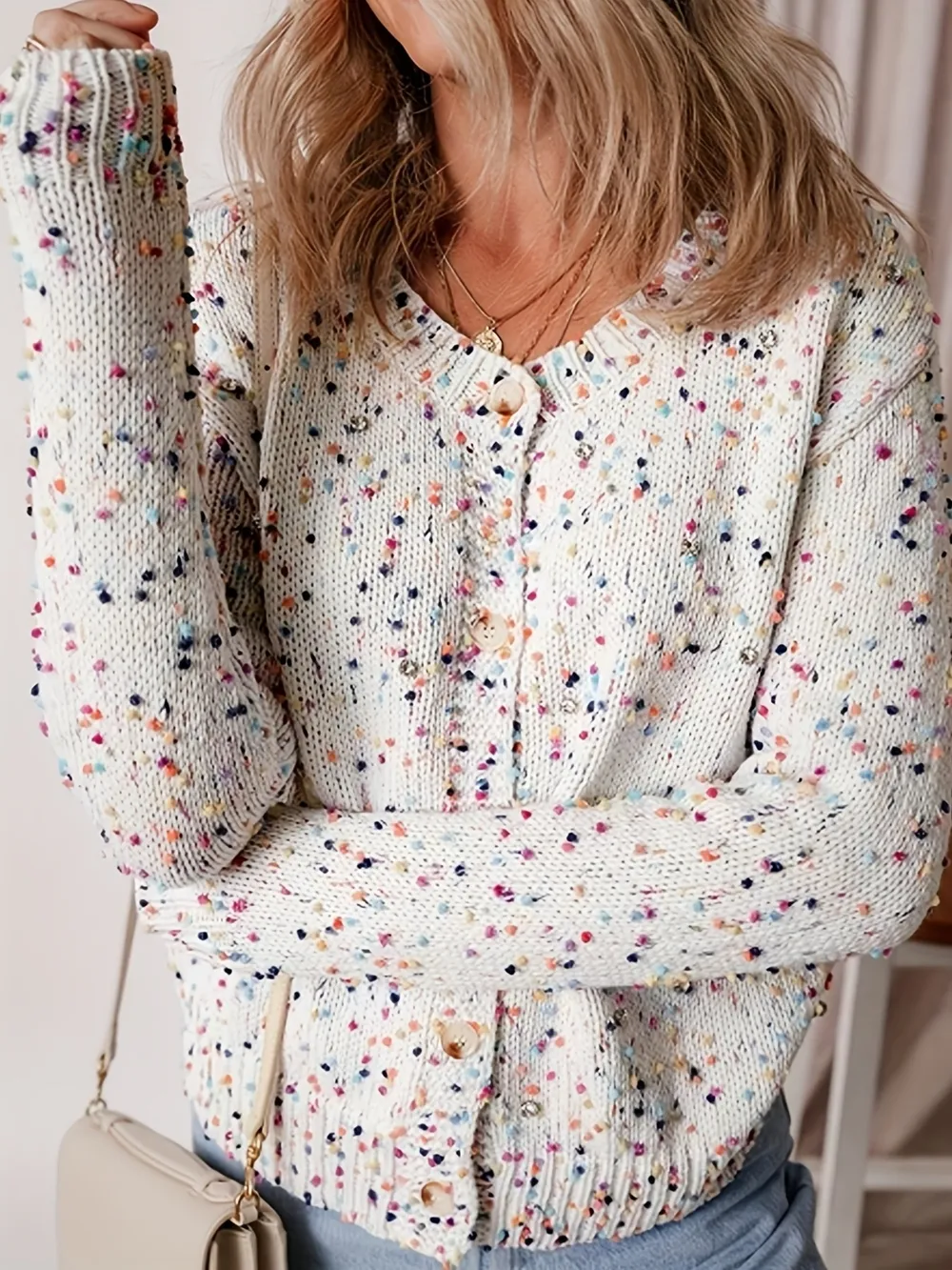 Colorful Button Up Long Sleeve Cardigan, image 5