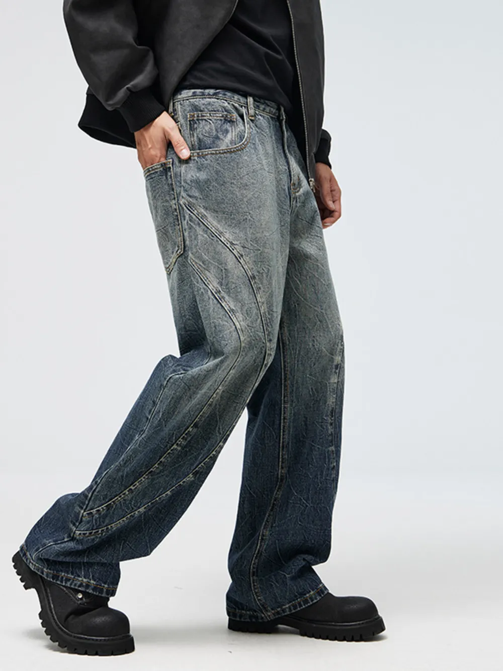 Men's Full Size Vintage Wash Wide Leg Jeans Plus Size, image 2