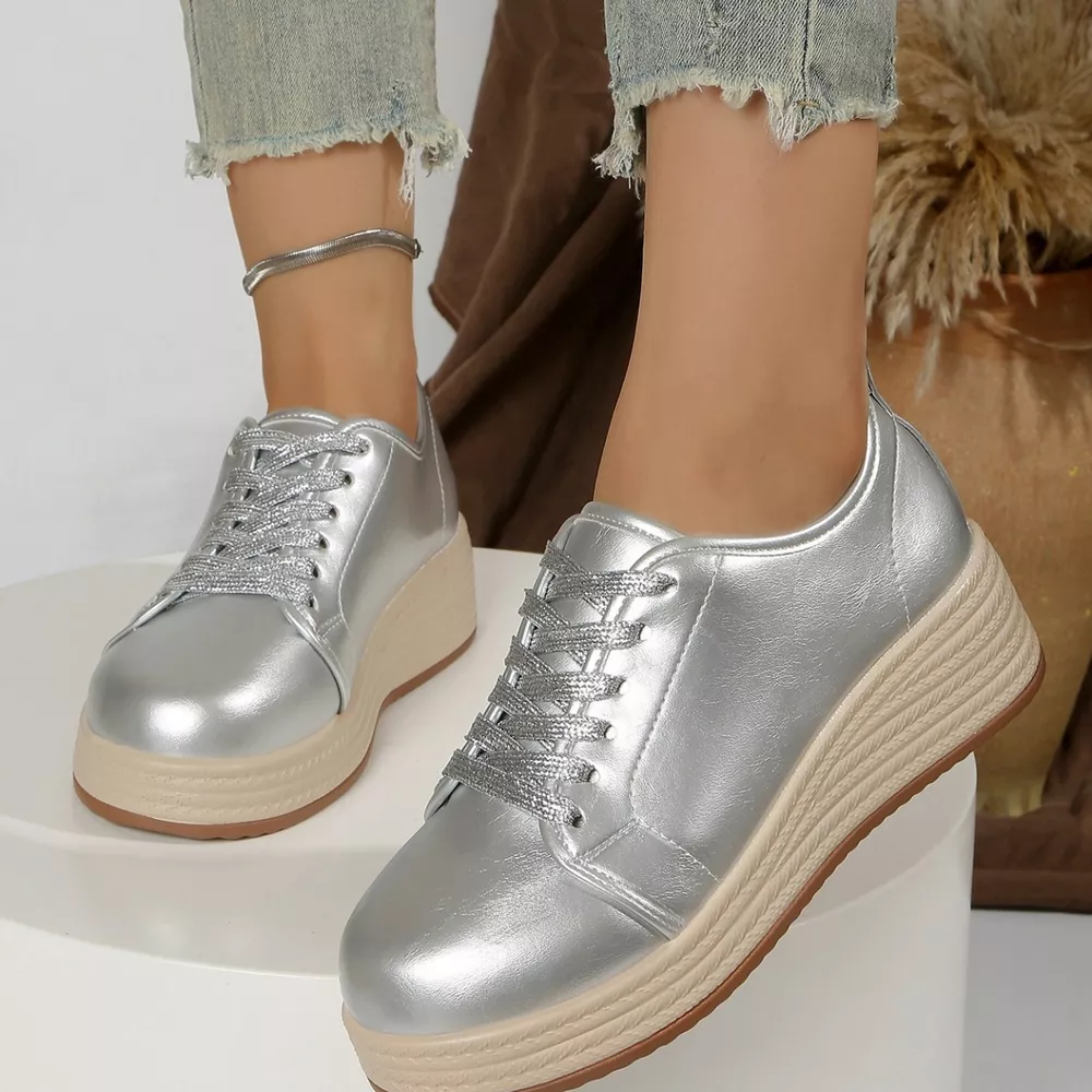 Metallic Platform Sneakers with Height-Increasing Sole, image 6