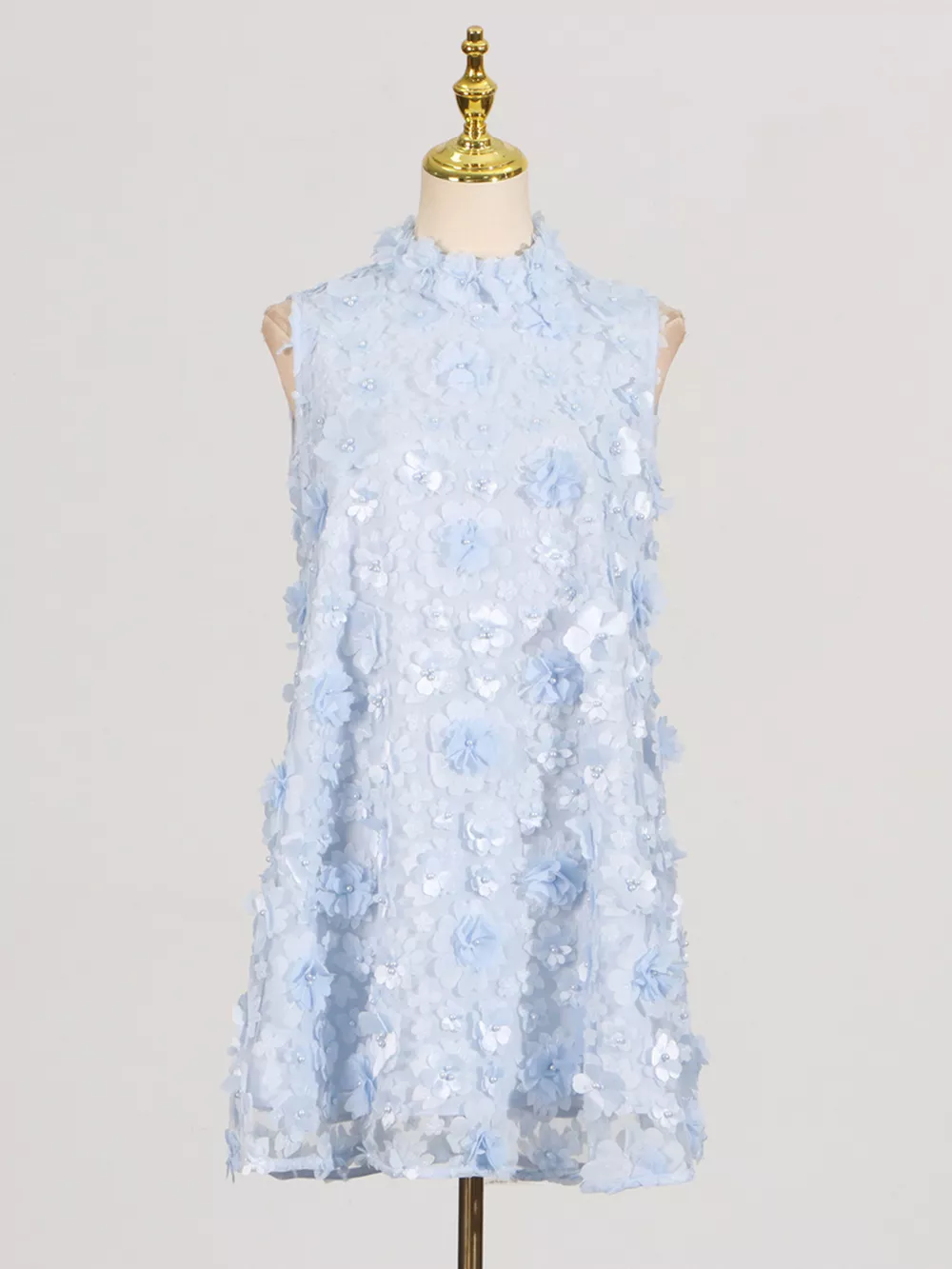 Floral Applique High Neck Sleeveless Mini Dress