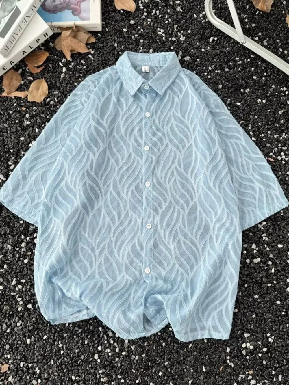 Men's Full Size Wave Pattern Short Sleeve Button-Up Shirt Plus Size, image 2