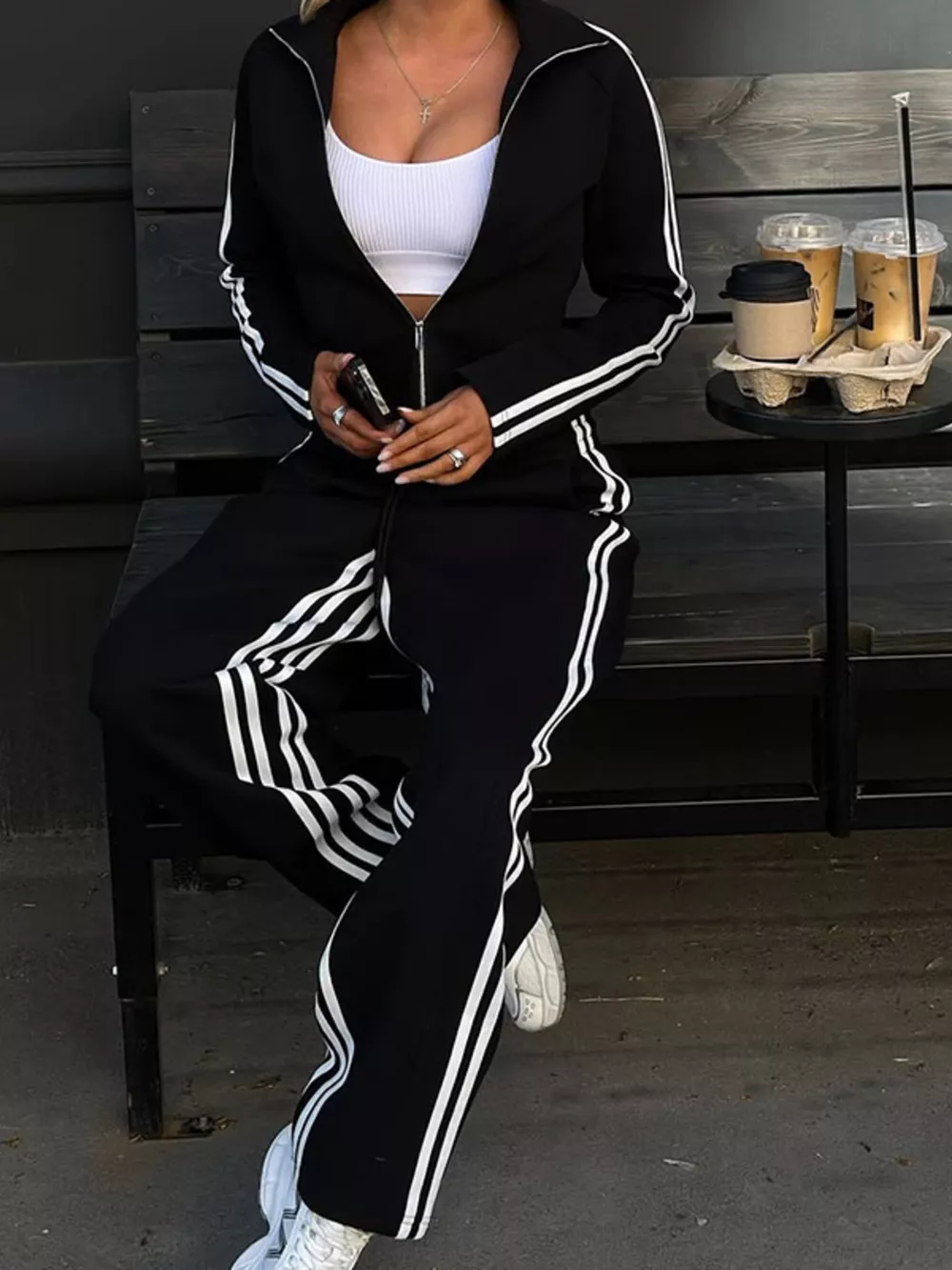 Striped Zip Up Top and Pants Set, image 5