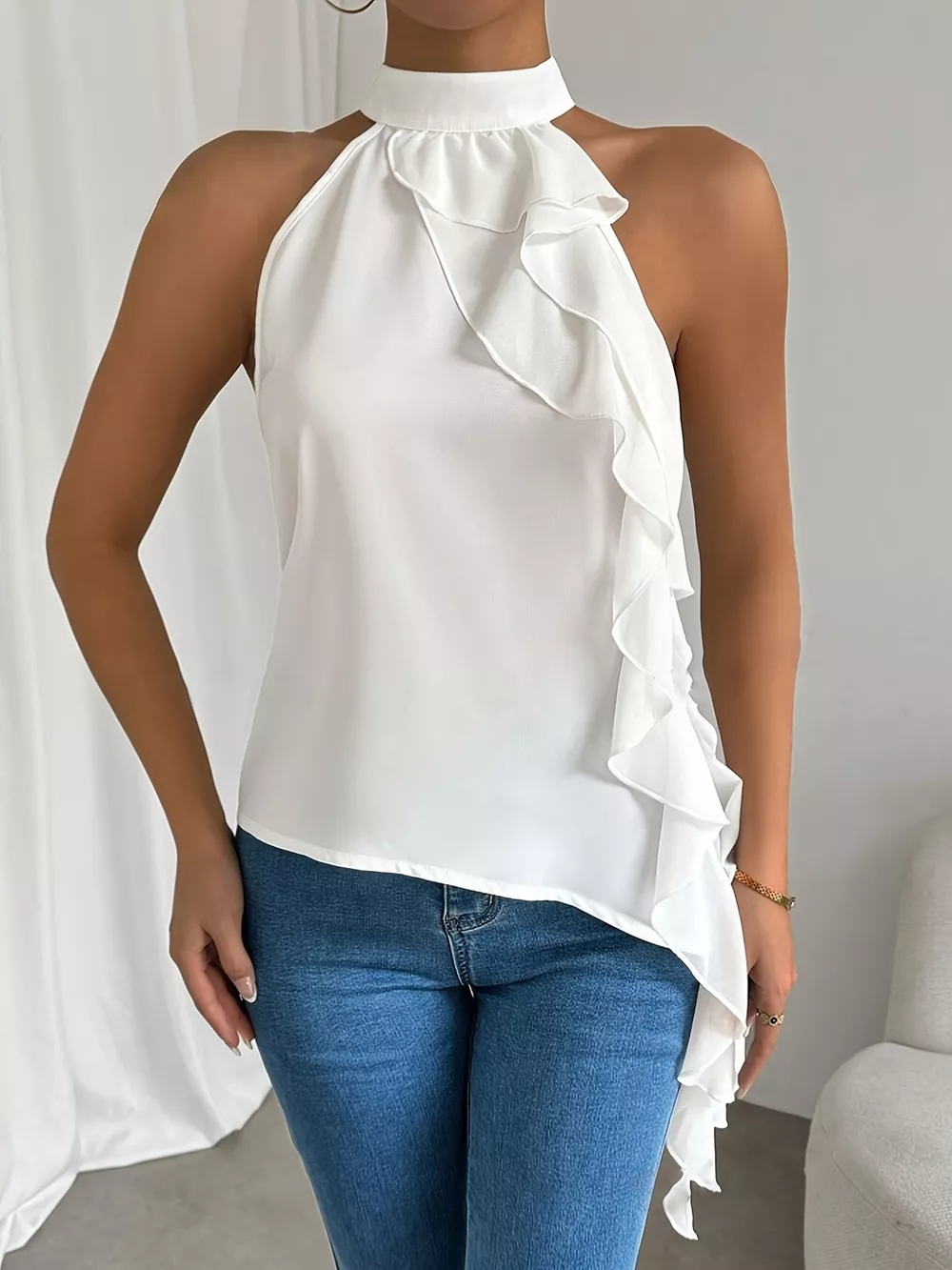 Ruffle Halter Neck Sleeveless Blouse, image 3