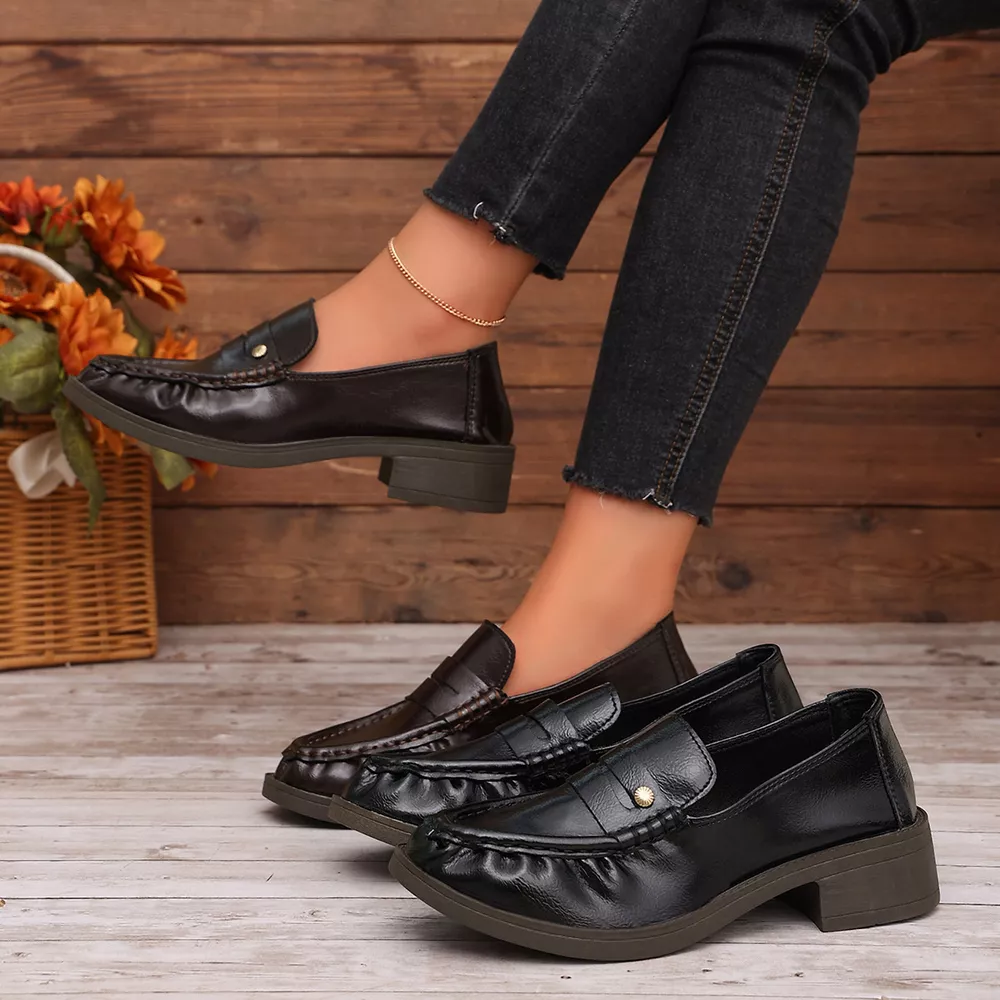 Round Toe Block Heels Loafers, image 2