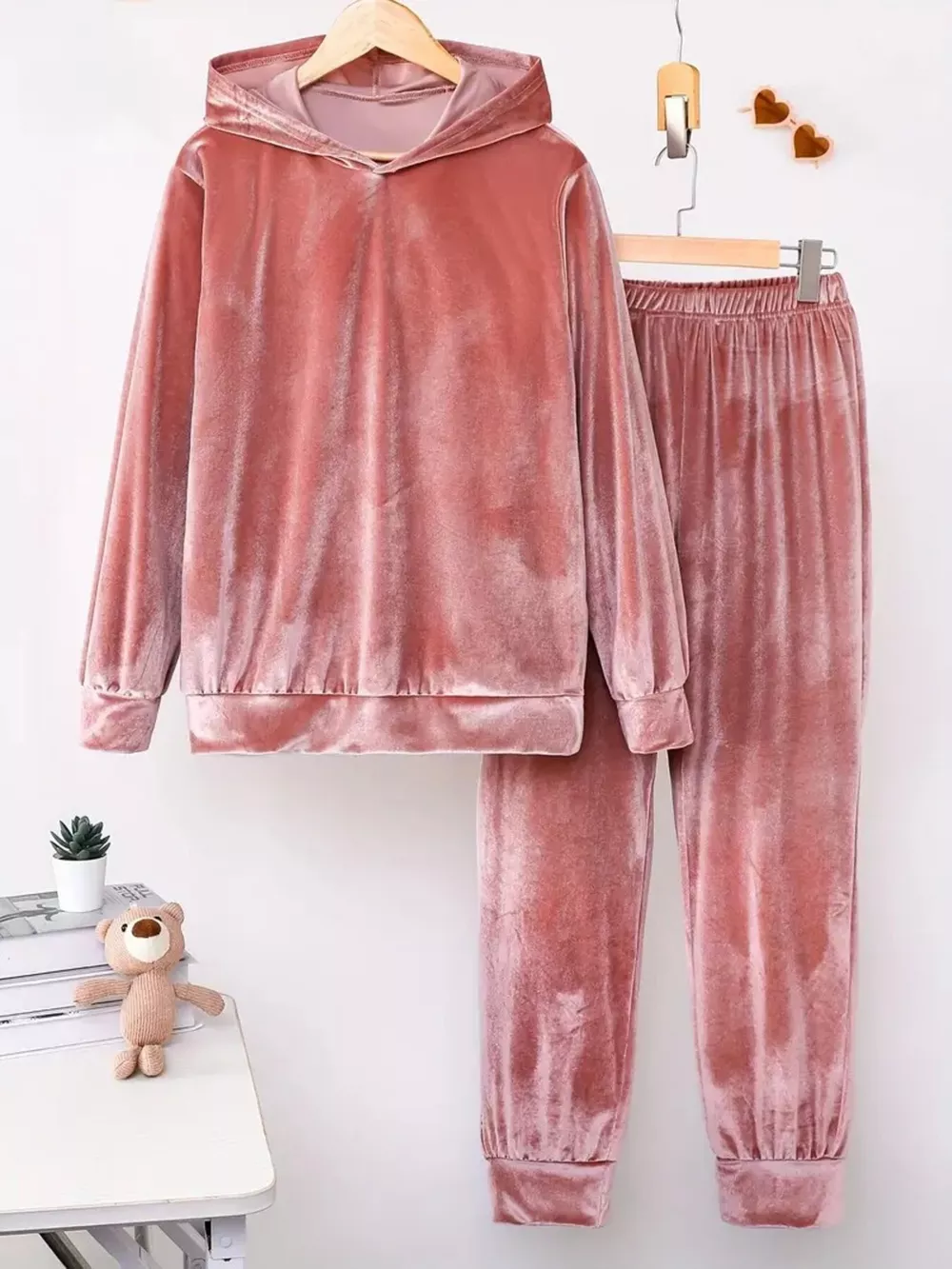 Full Size Velvet Hoodie and Pants Set Plus Size, image 2