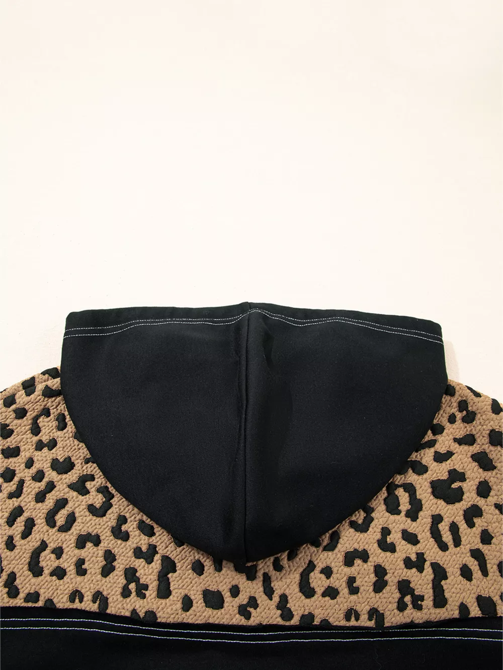 Leopard Patchwork Contrast Stitching Knotted Cuff Quarter Zip Hoodie, image 8