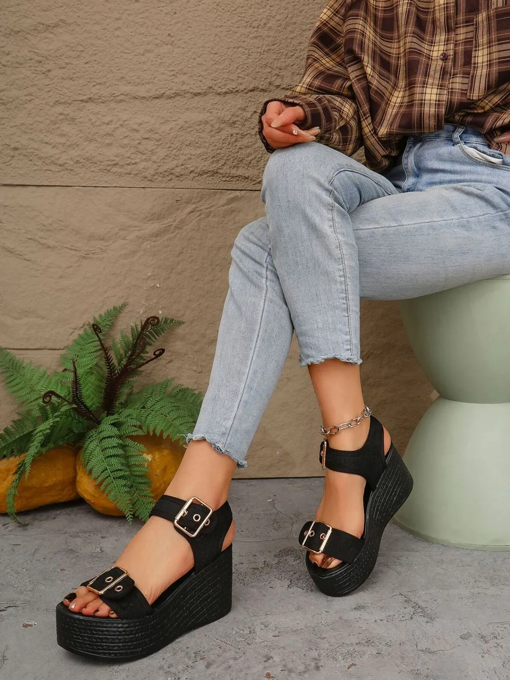 Buckled Platform Espadrille Wedge Sandals, image 3