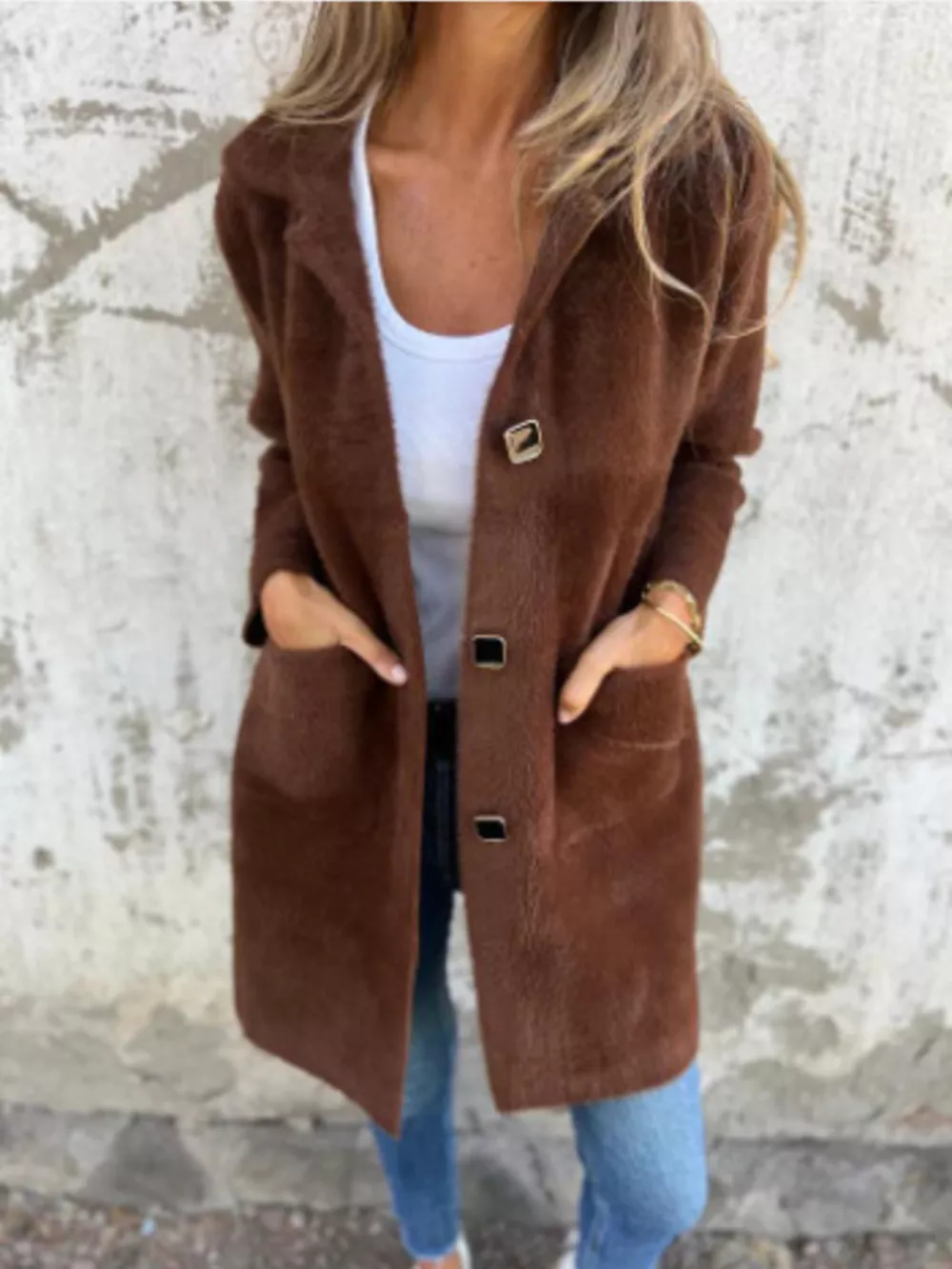 Full Size Button-Down Long Sleeve Longline Coat Plus Size, image 16