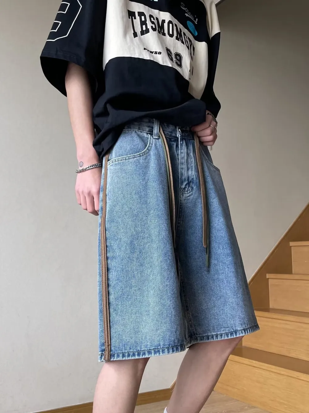 Men's Full Size Drawstring Wide-Leg Denim Shorts Plus Size, image 7