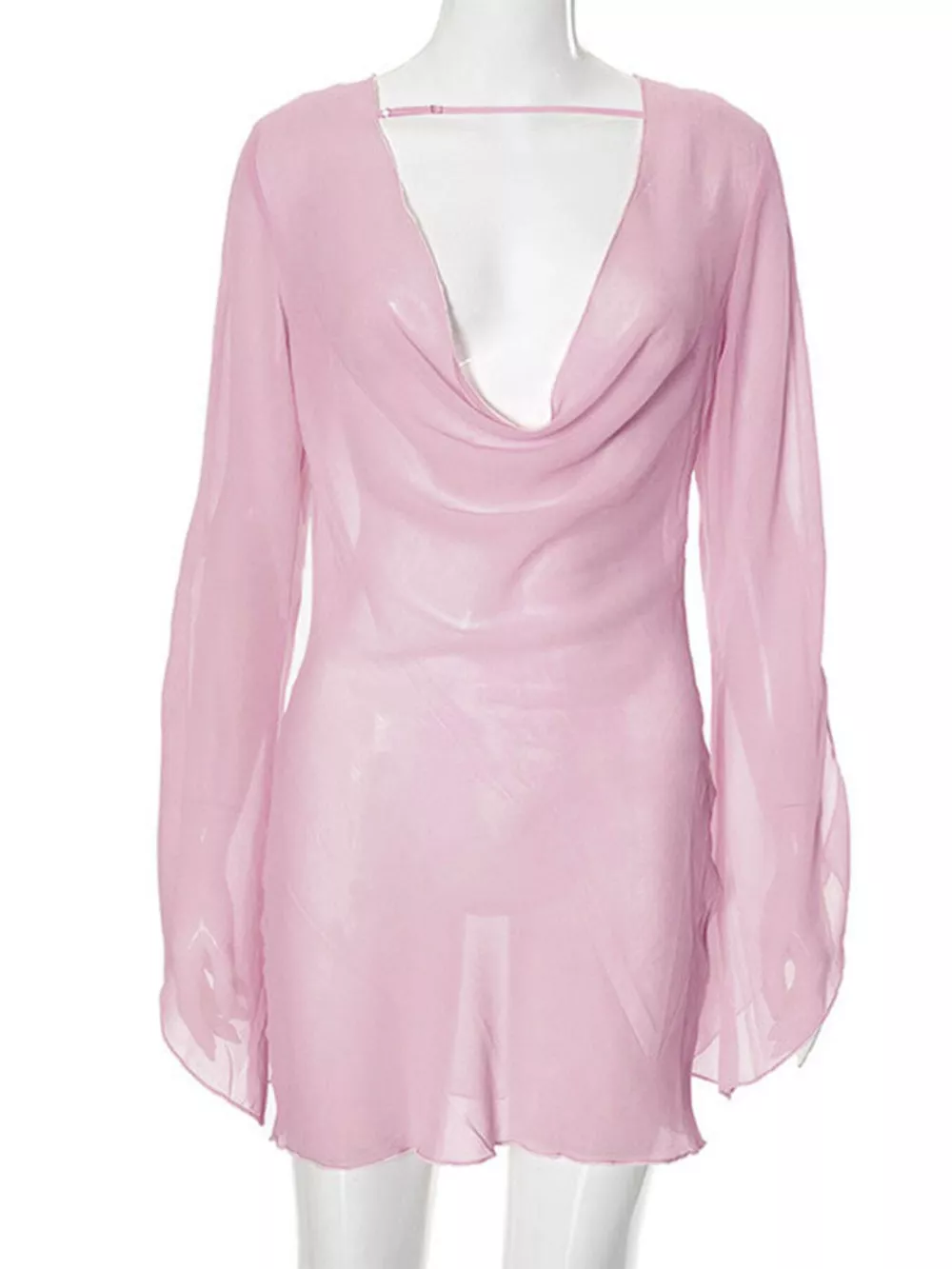 Sheer Chiffon Plunge Mini Dress, image 7