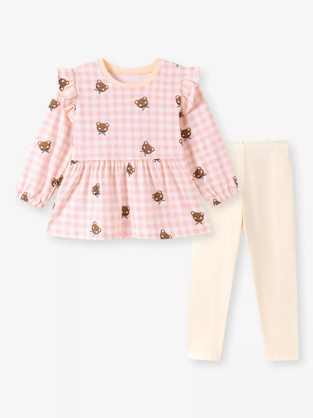Children's Gingham Bear Print Peplum Top and Leggings Set, image 2