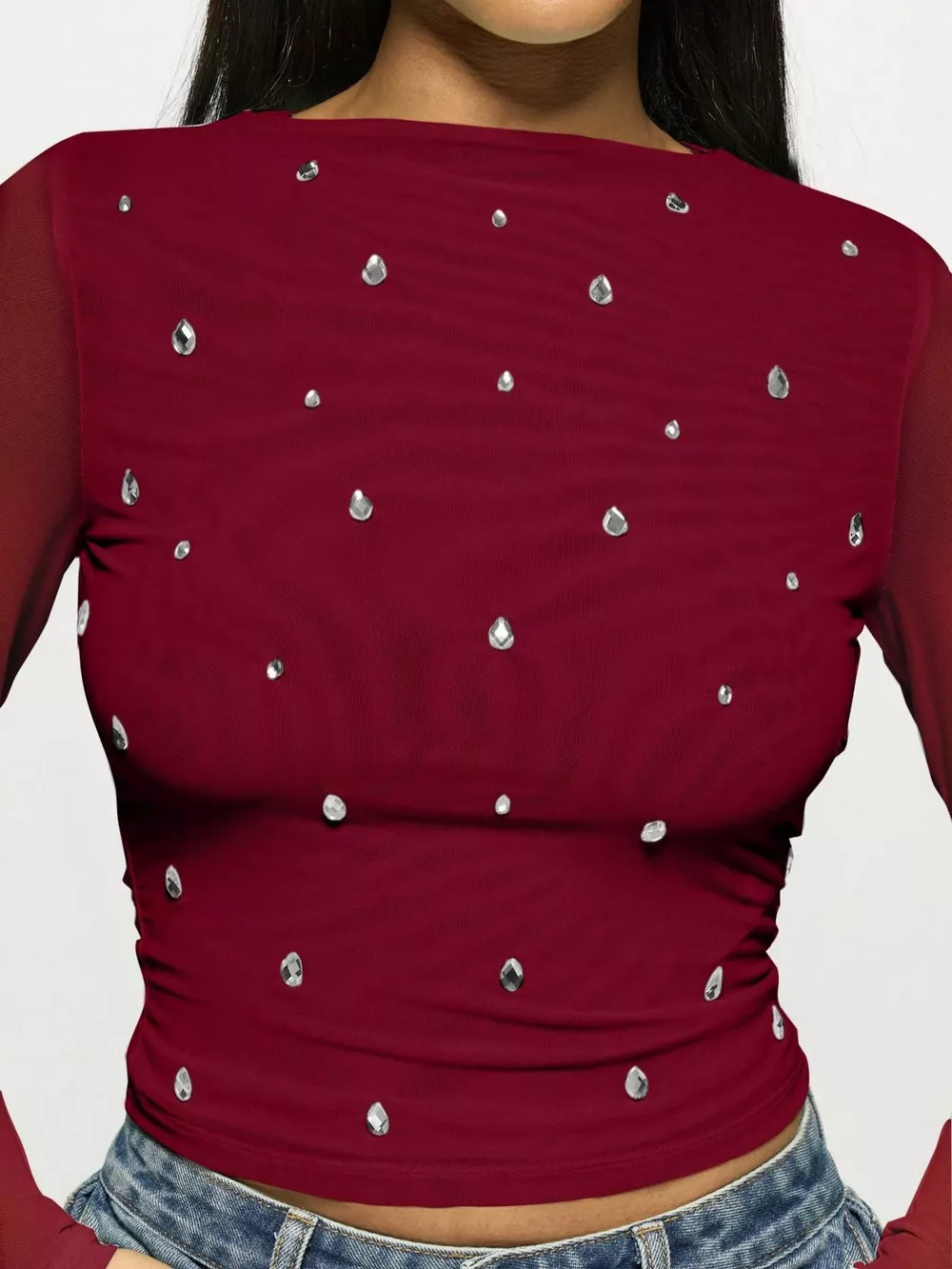 Rhinestone Embellished Long Sleeve T-Shirt, image 3