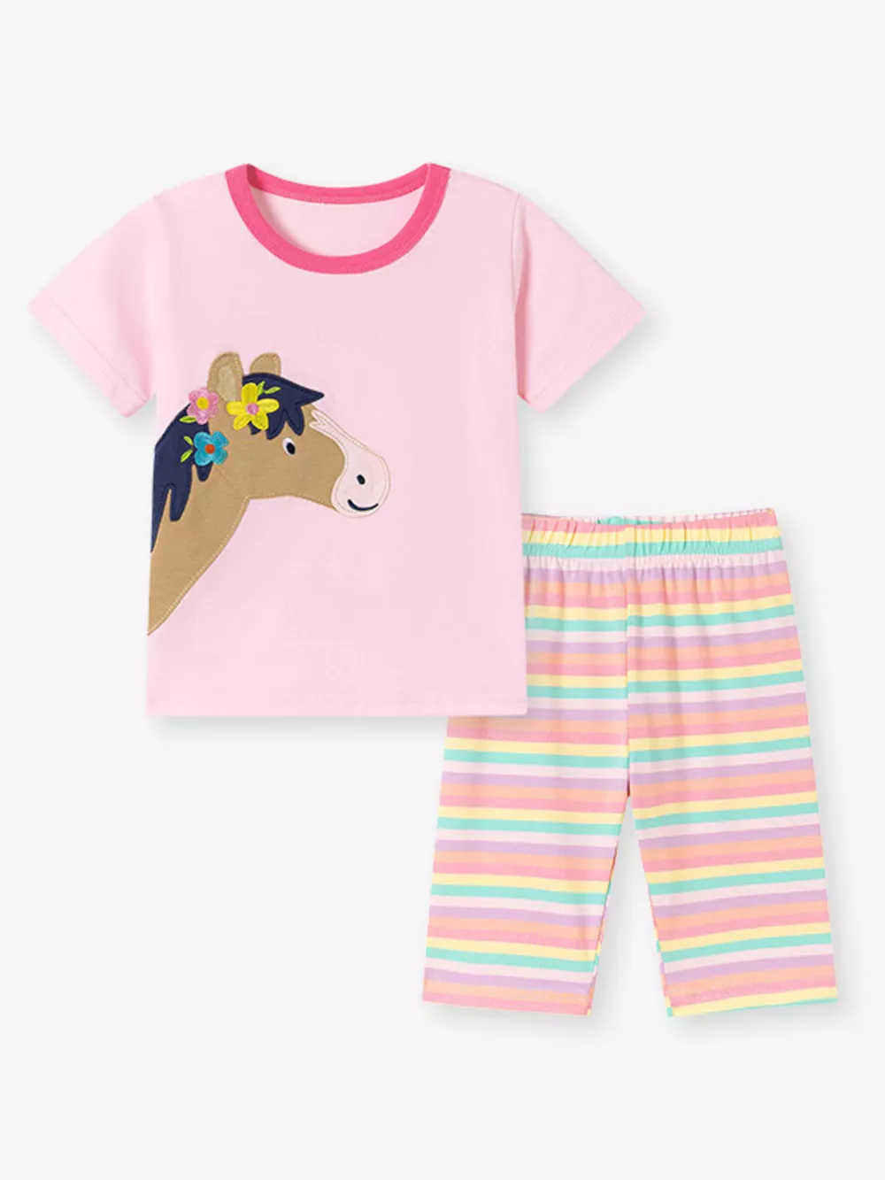 Children's Horse Applique Top & Rainbow Striped Pants Set, image 4