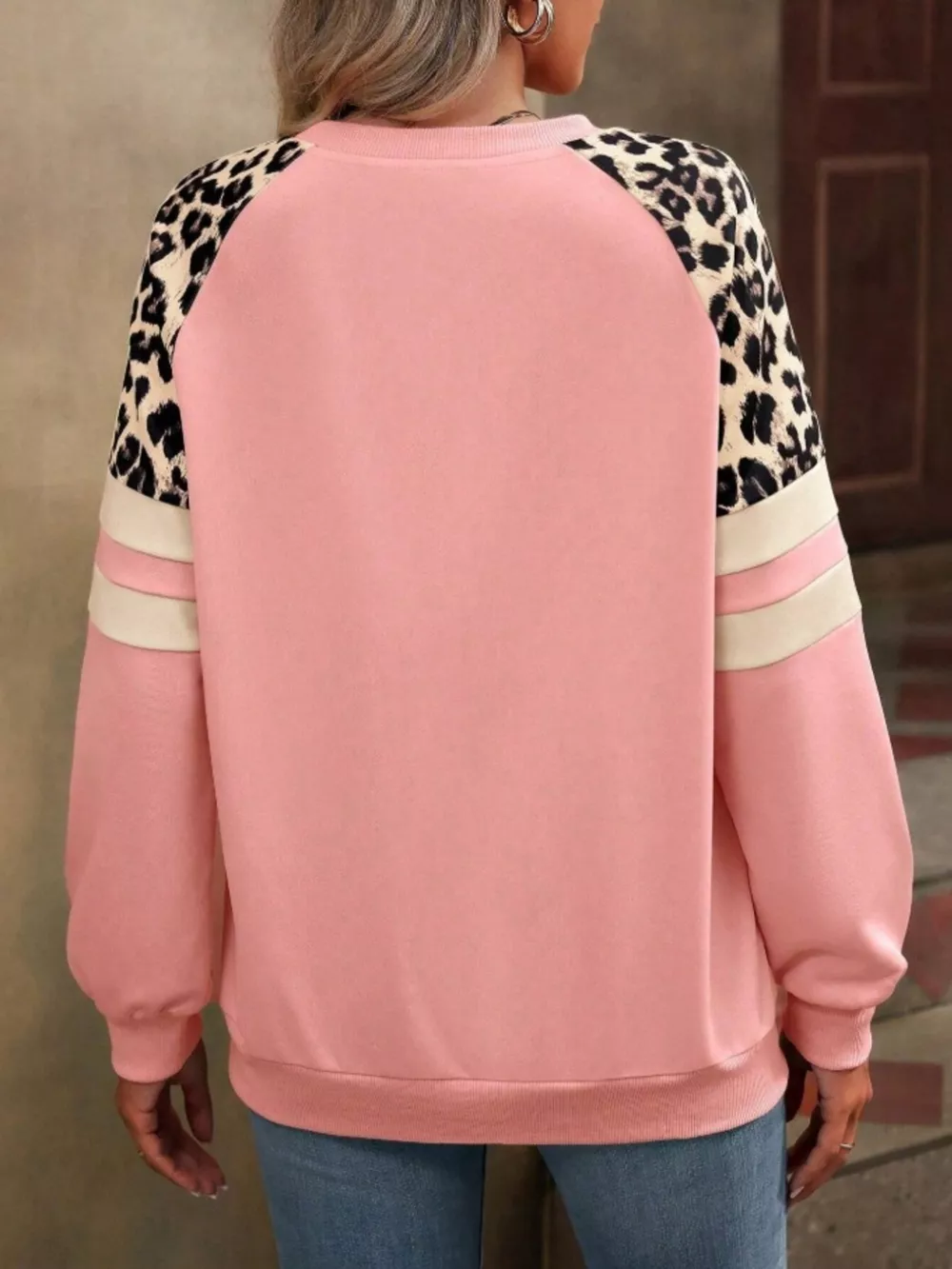 Leopard Round Neck Raglan Sleeve Sweatshirt, image 16