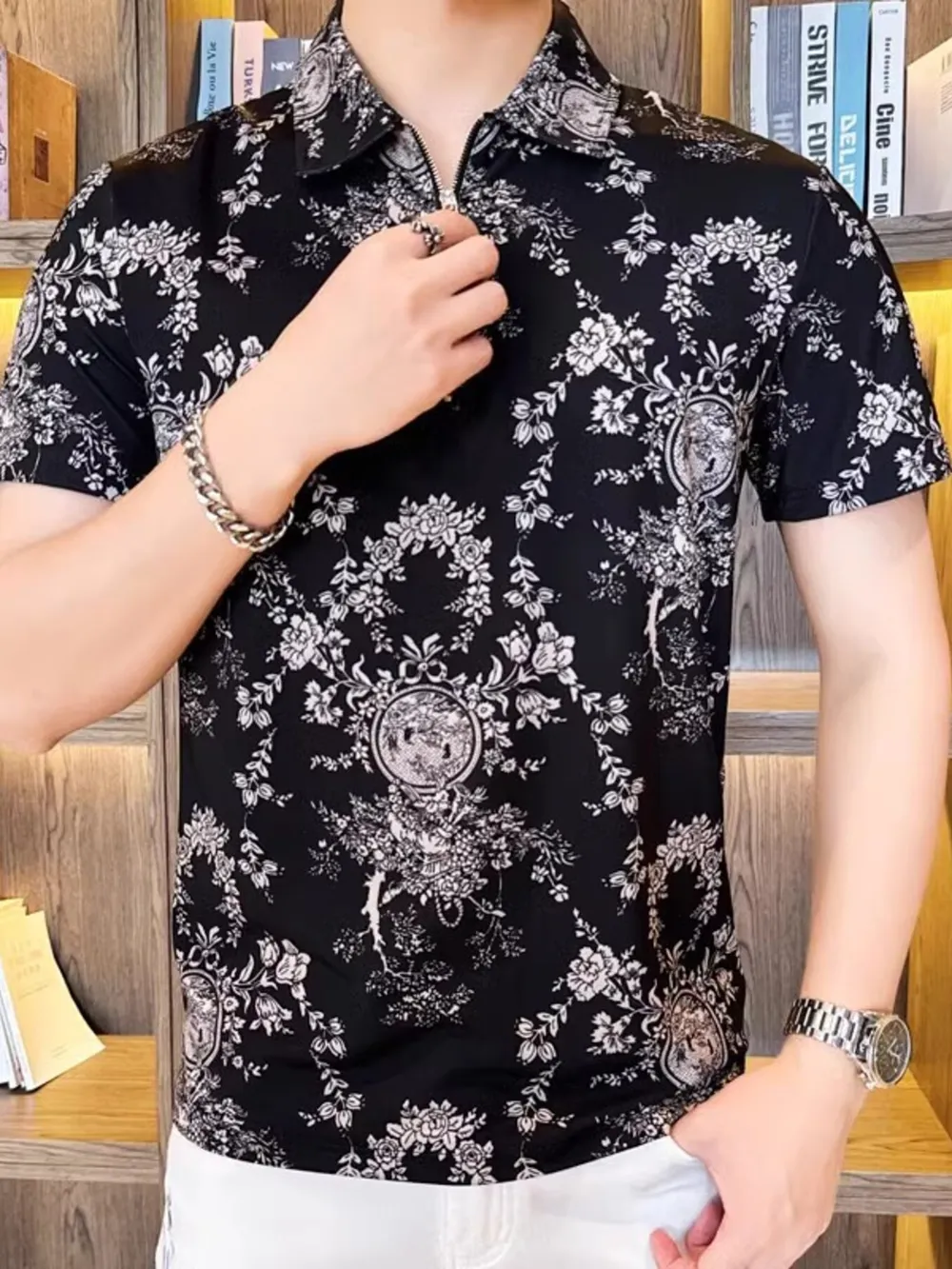 Men's Full Size Printed Short Sleeve Polo Plus Size